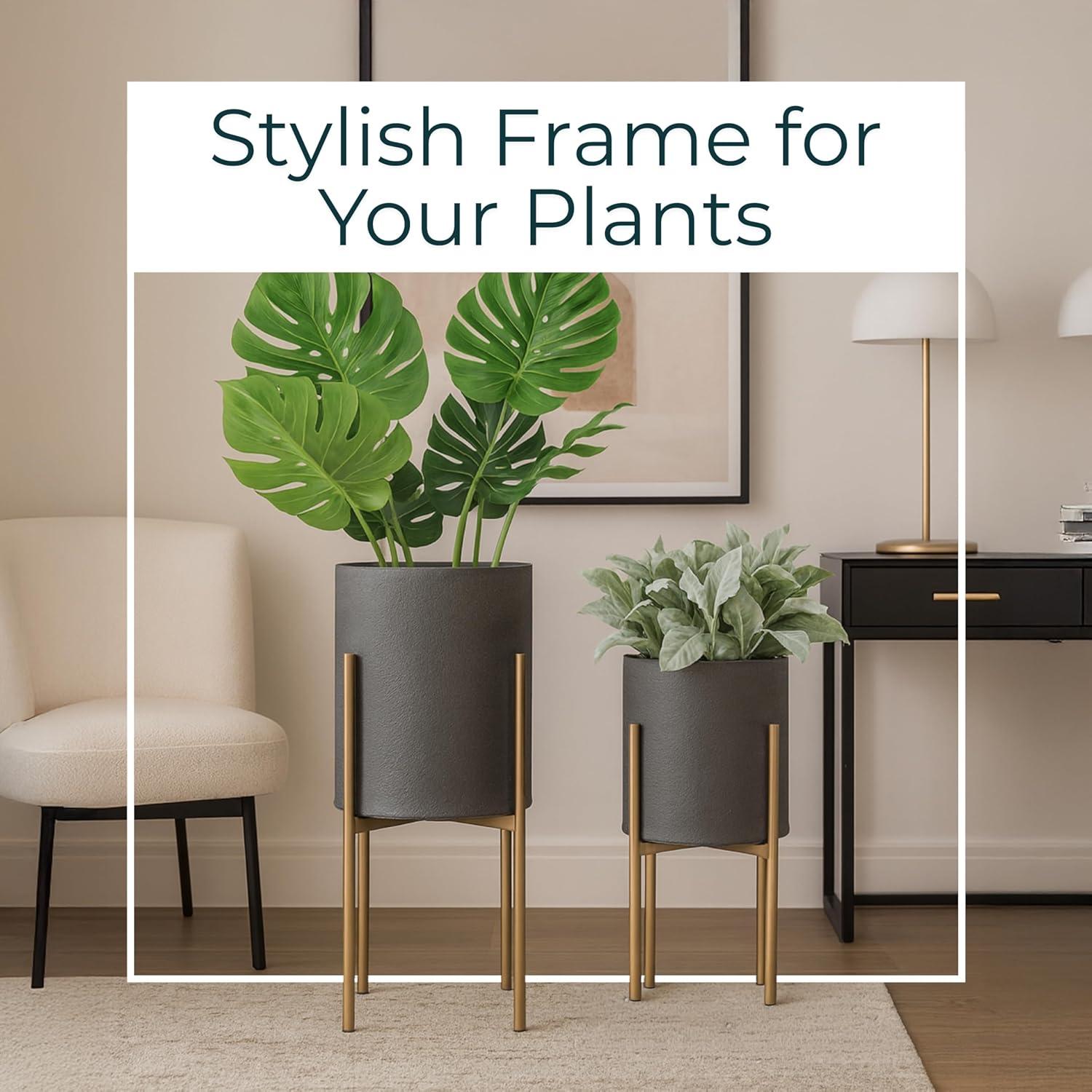 Bella Patterned Raised Planters with Gold Stand - Set of 2