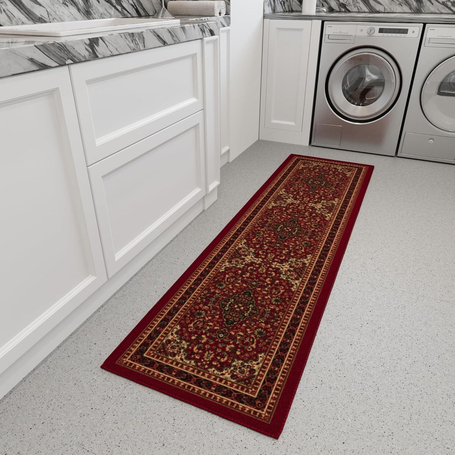 Ottohome Non-Slip Medallion Area Rug For Living Room, Hallway Runner, Entryway Rug, Seafoam Green
