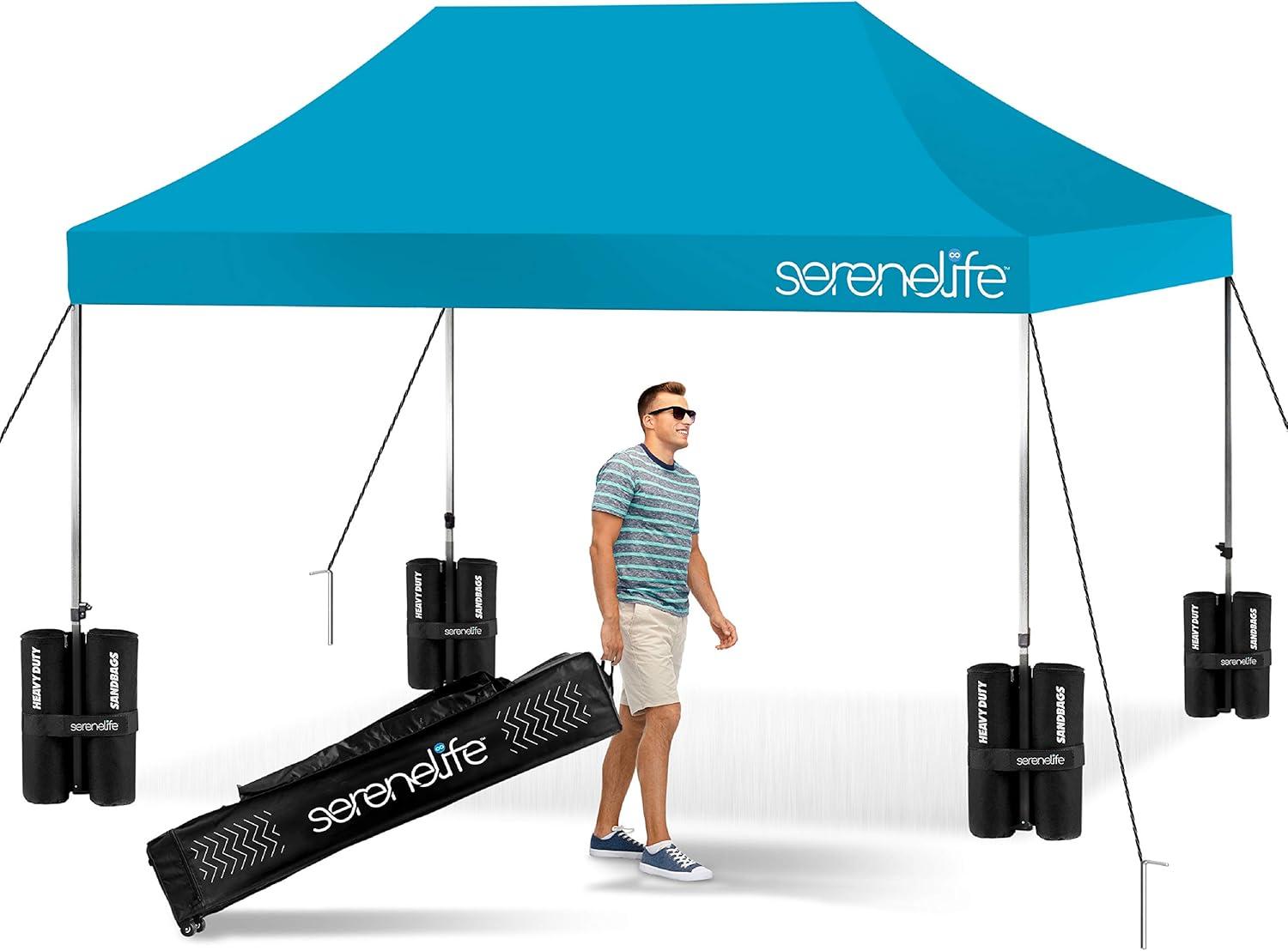 SereneLife Pop-Up Canopy Tent with Adjustable Height - Sky blue