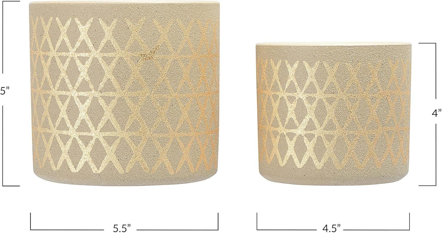 Creative Co-Op Stoneware Pots with Gold Pattern, Set of 2