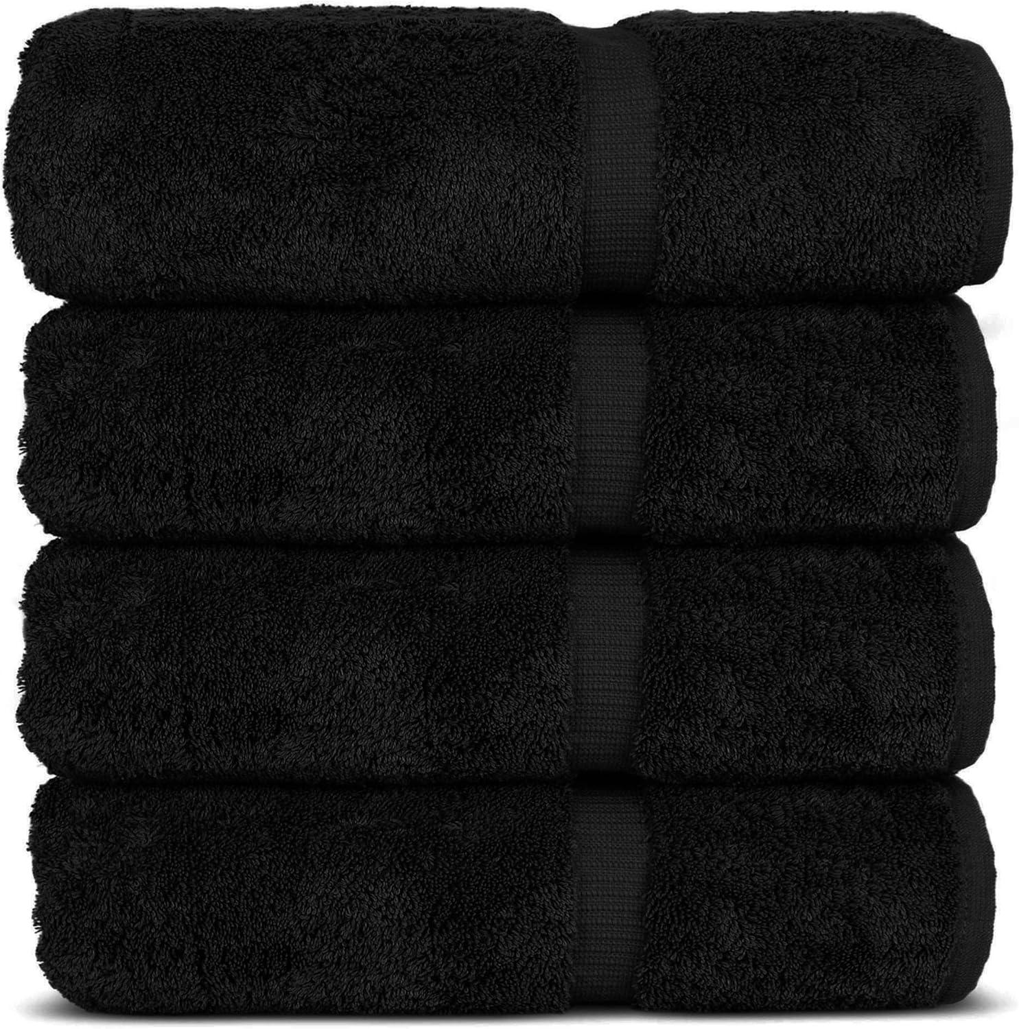 Luxury Hotel & Spa Ultra Soft Hand Towels 100% Turkish Cotton - Black - Set of 4