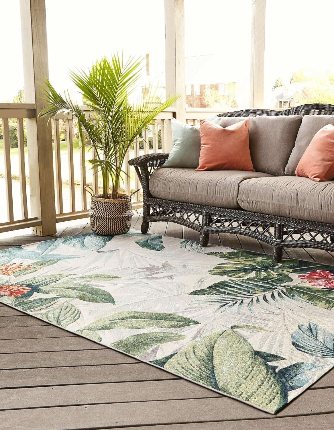 Unique Loom Outdoor Botanical Collection Area Rug - Kula (10' x 14' 1" Rectangle, Multi/ Gray)