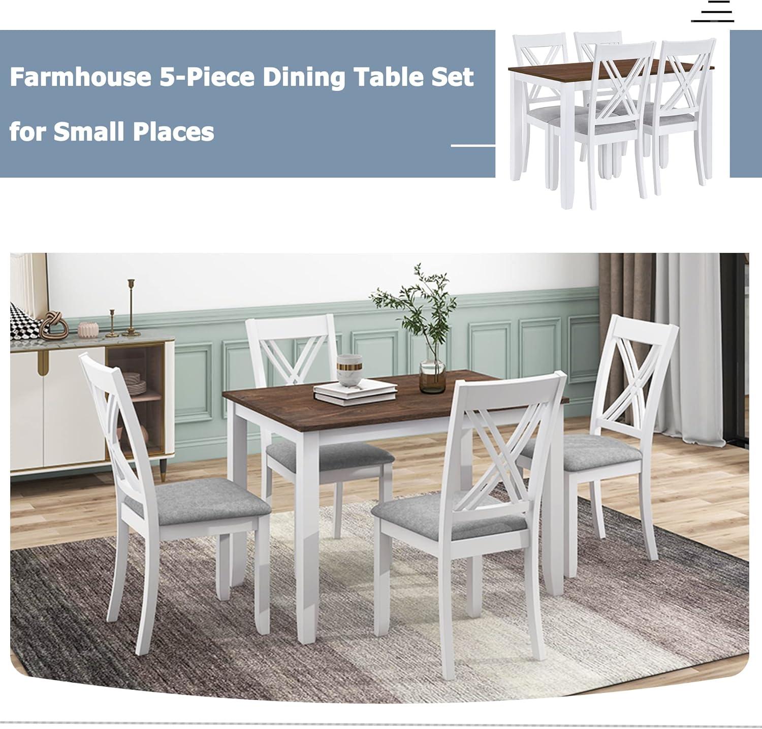 White and Gray Wood 5-Piece Dining Set with X-Back Chairs