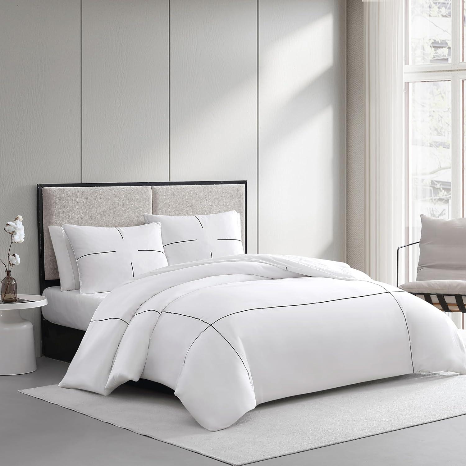 Vera Wang Zig Zag Cotton White Duvet Cover Set