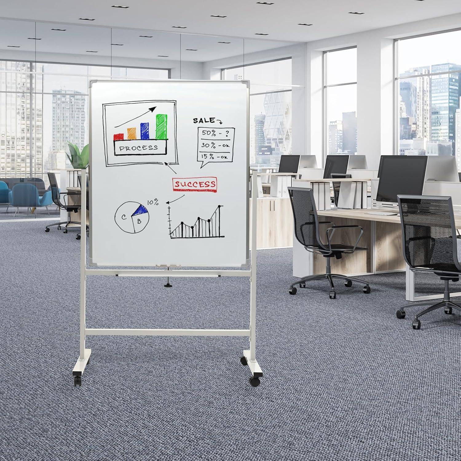 Reversable Whiteboard on Wheels - 36"x 42" (White Frame)