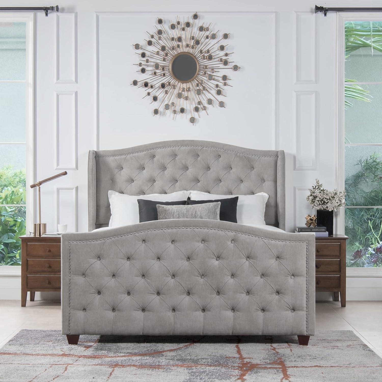 Marcella Tufted Wingback Queen Bed Silver Grey