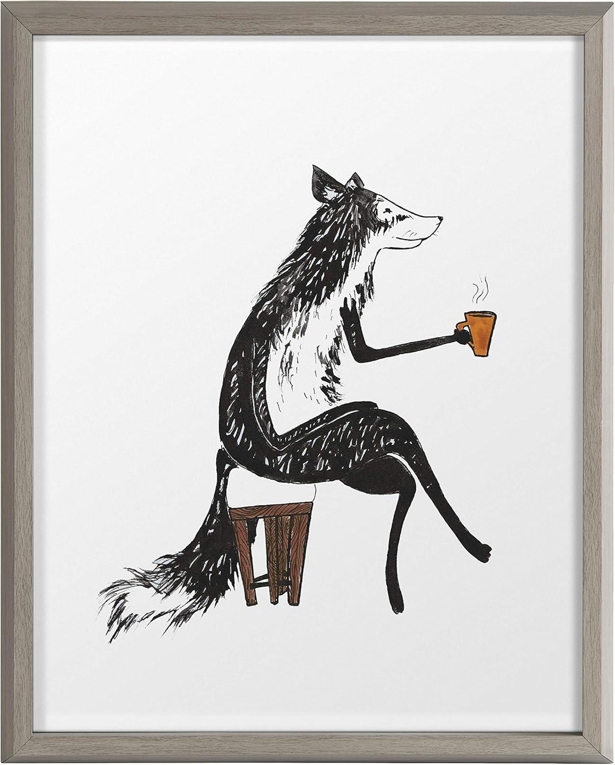 16" x 20"Blake Fox Orange Coffee Cup by Viola Kreczmer Framed Printed Glass Gray - Kate & Laurel All Things Decor