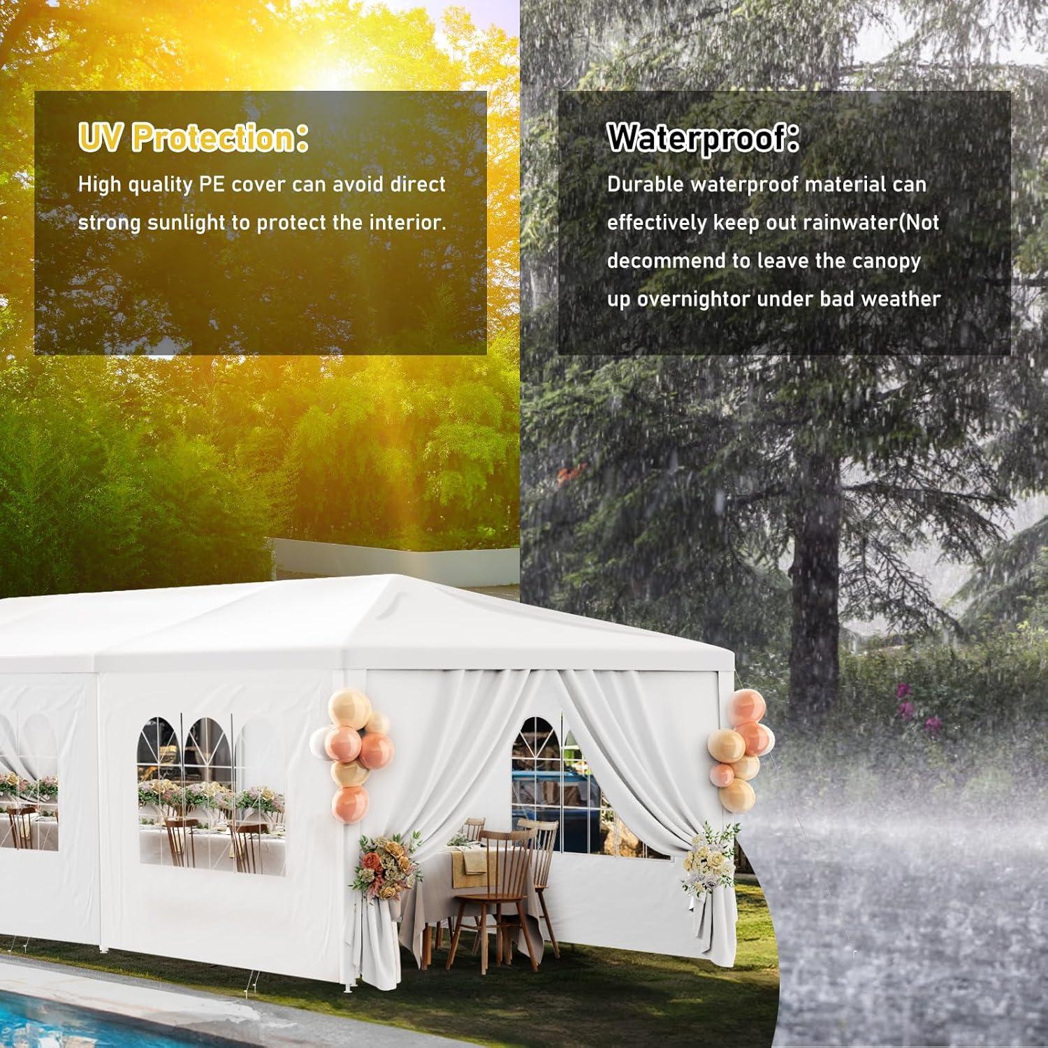 10'x30' Outdoor Party Tent with 8 Removable Sidewalls, Waterproof Canopy Patio Wedding Gazebo, White