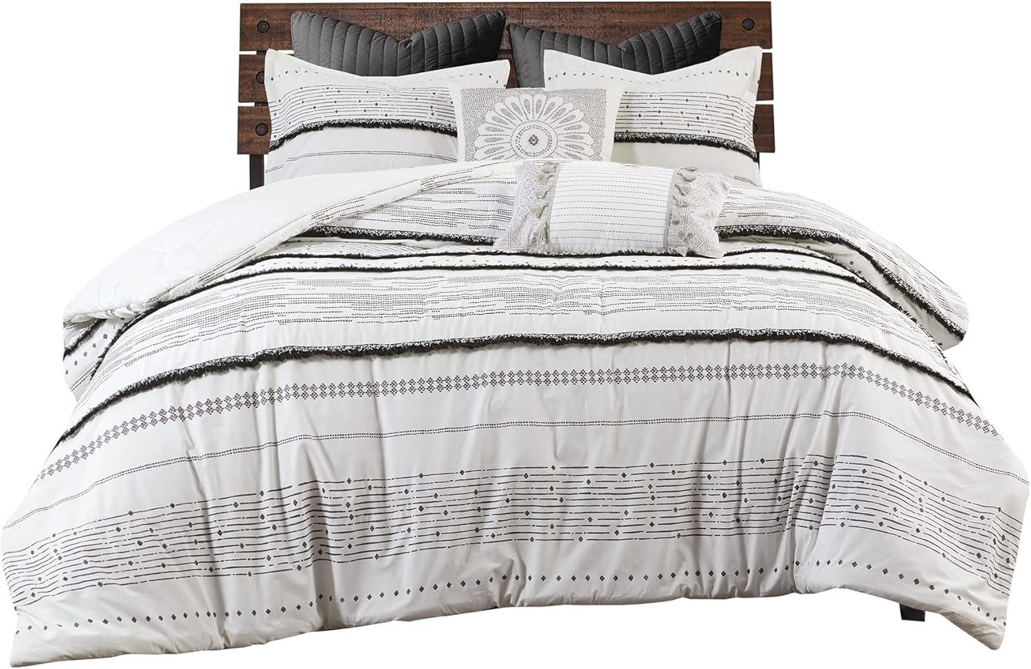 INK+IVY Nea Boho, Mid-Century 3 Piece Stripe Cotton Comforter Set With Tassels