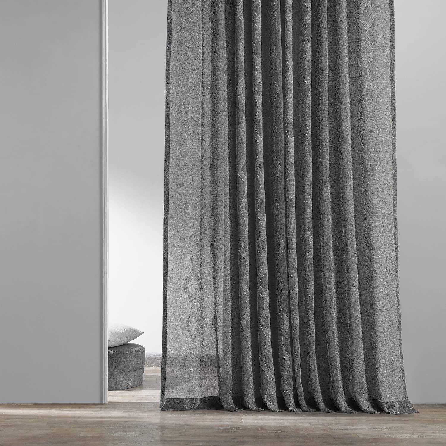 Vega Charcoal Sheer Linen-Blend 84" Window Panel