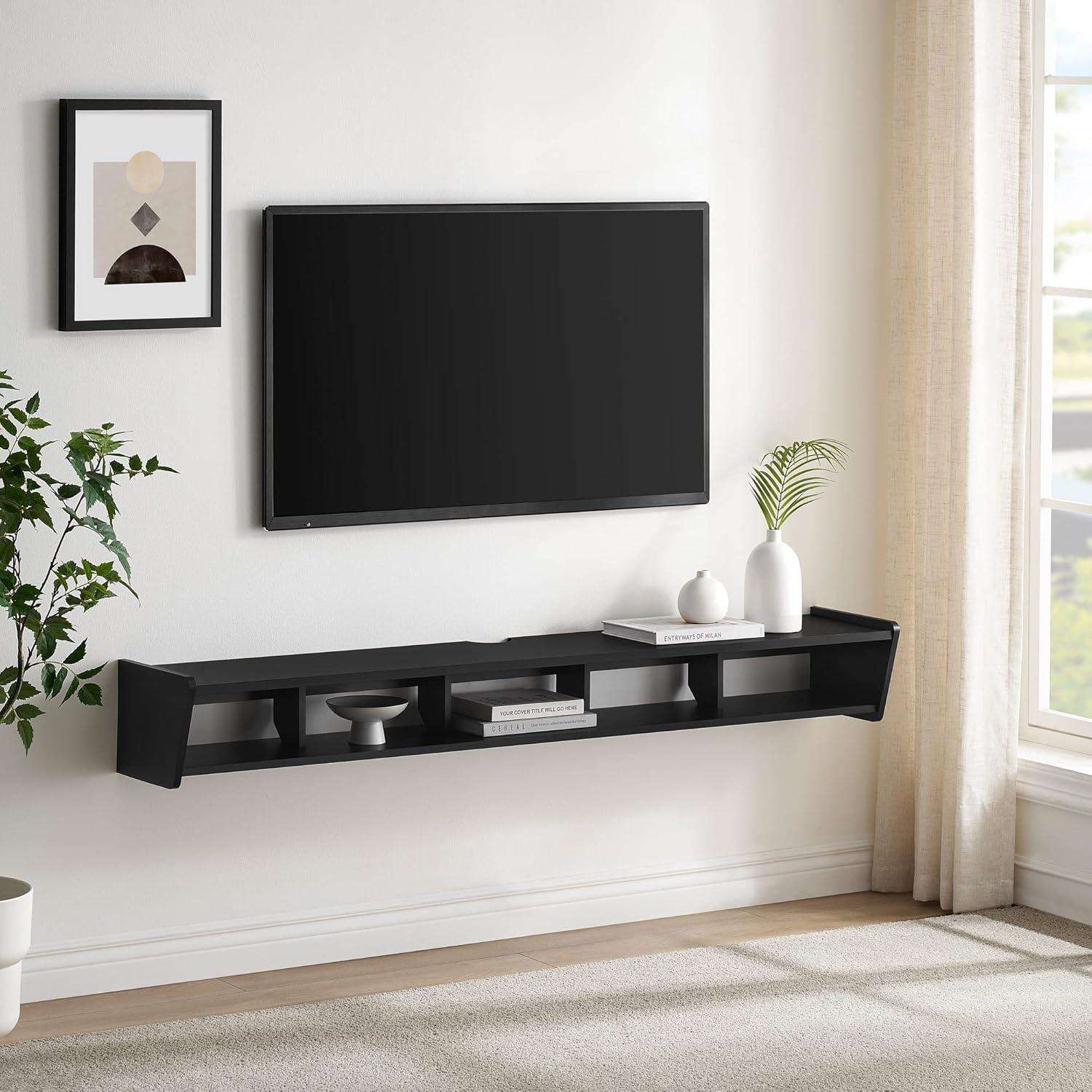 Walker Edison Minimalist Floating TV Stand for TVs up to 70”, Solid Black