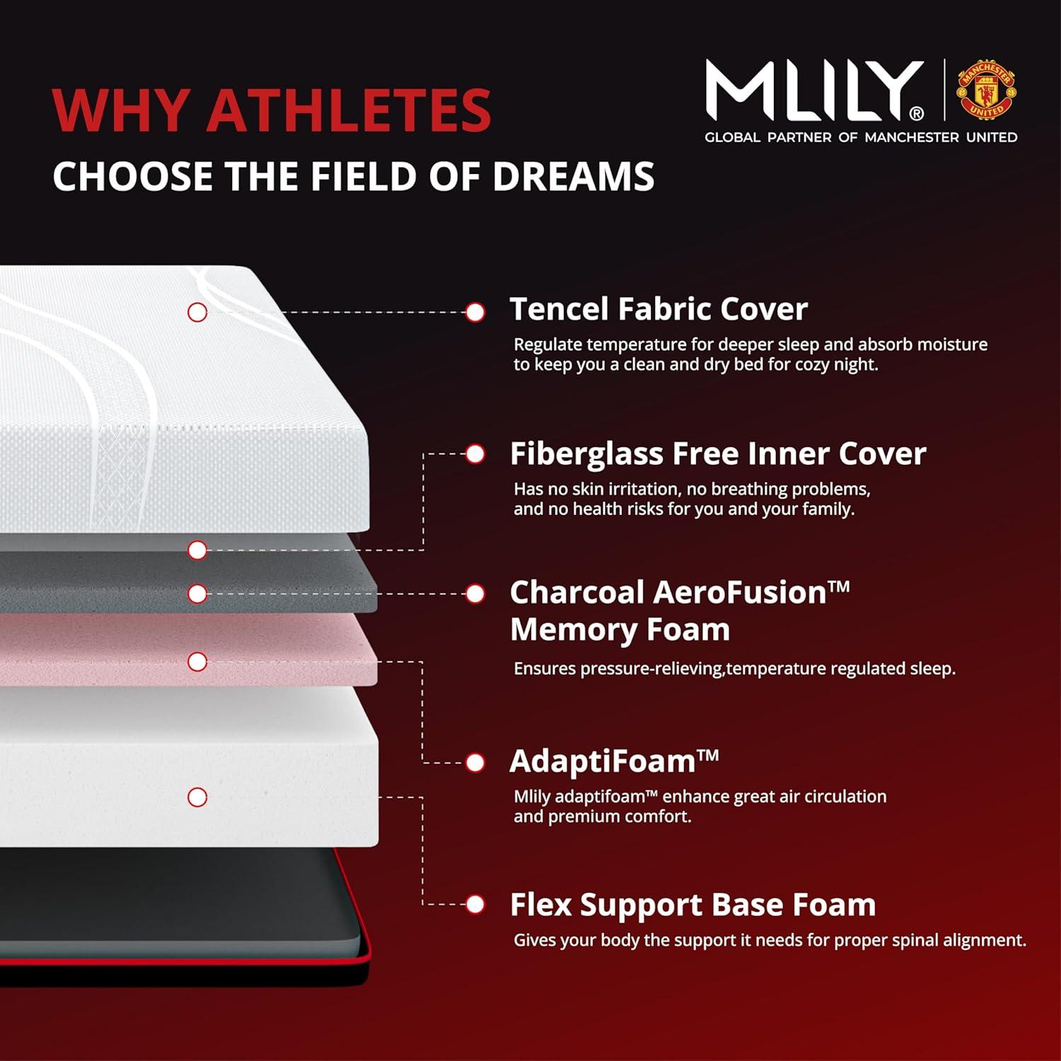 MLILY Manchester United Theatre 12 inch Memory Foam Mattress, Twin XL Size Mattress in a box,Medium Plush