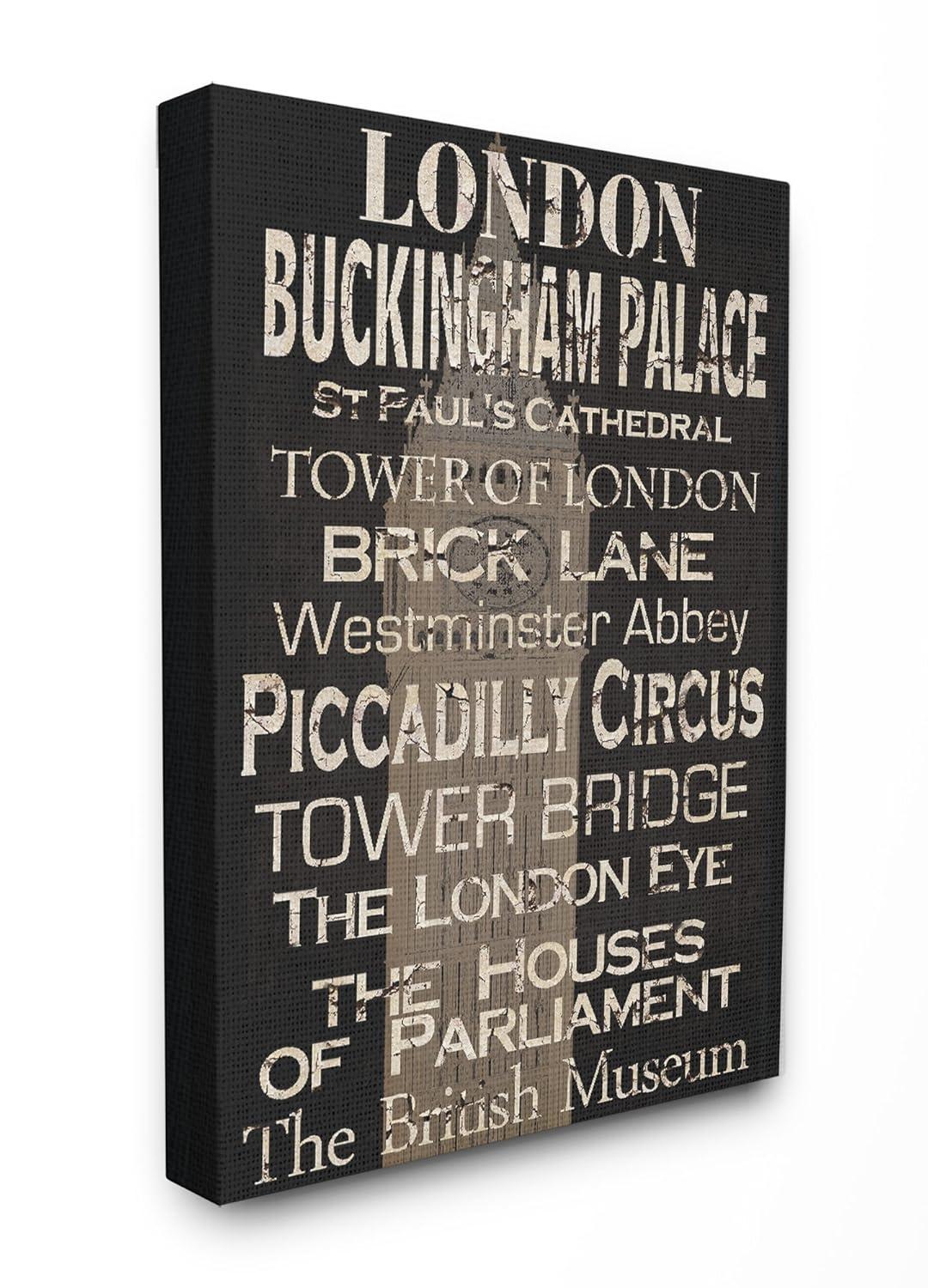 The Stupell Home Decor Collection London Landmark Typography Stretched Canvas Wall Art