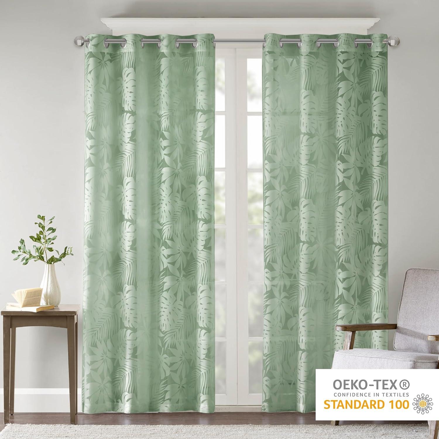 Madison Park Leilani Palm Leaf Burnout Window Sheer