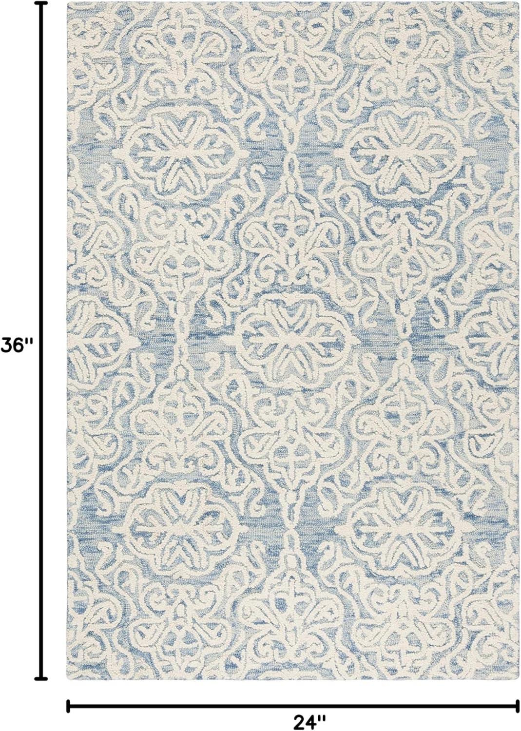 SAFAVIEH Blossom Asher Geometric Wool Area Rug, Blue/Ivory, 2' x 3'