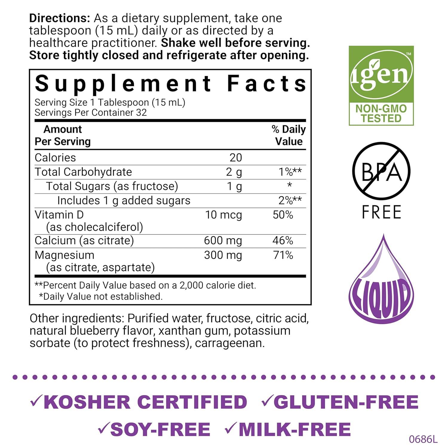 Bluebonnet Nutrition Liquid Calcium Magnesium Citrate & Vitamin D3, Blueberry, 16 fl oz (473 ml)