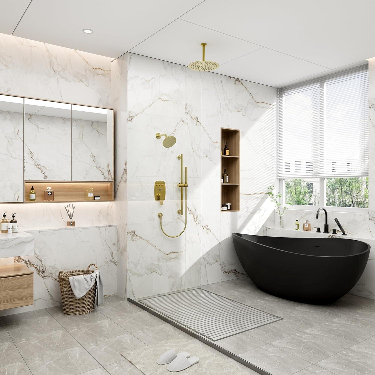 Rainfall Symphony 12inch Dual Showerhead Temperature Display Shower System with 2 in 1 Slider Bar Shower Handheld