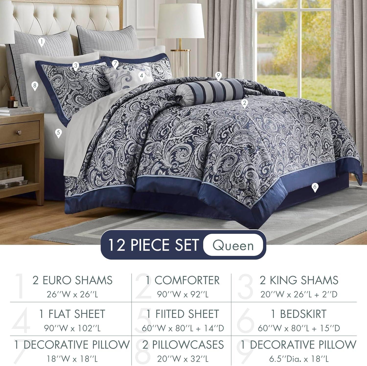 Madison Park Aubrey 12 Piece Comforter Set with Cotton Bed Sheets