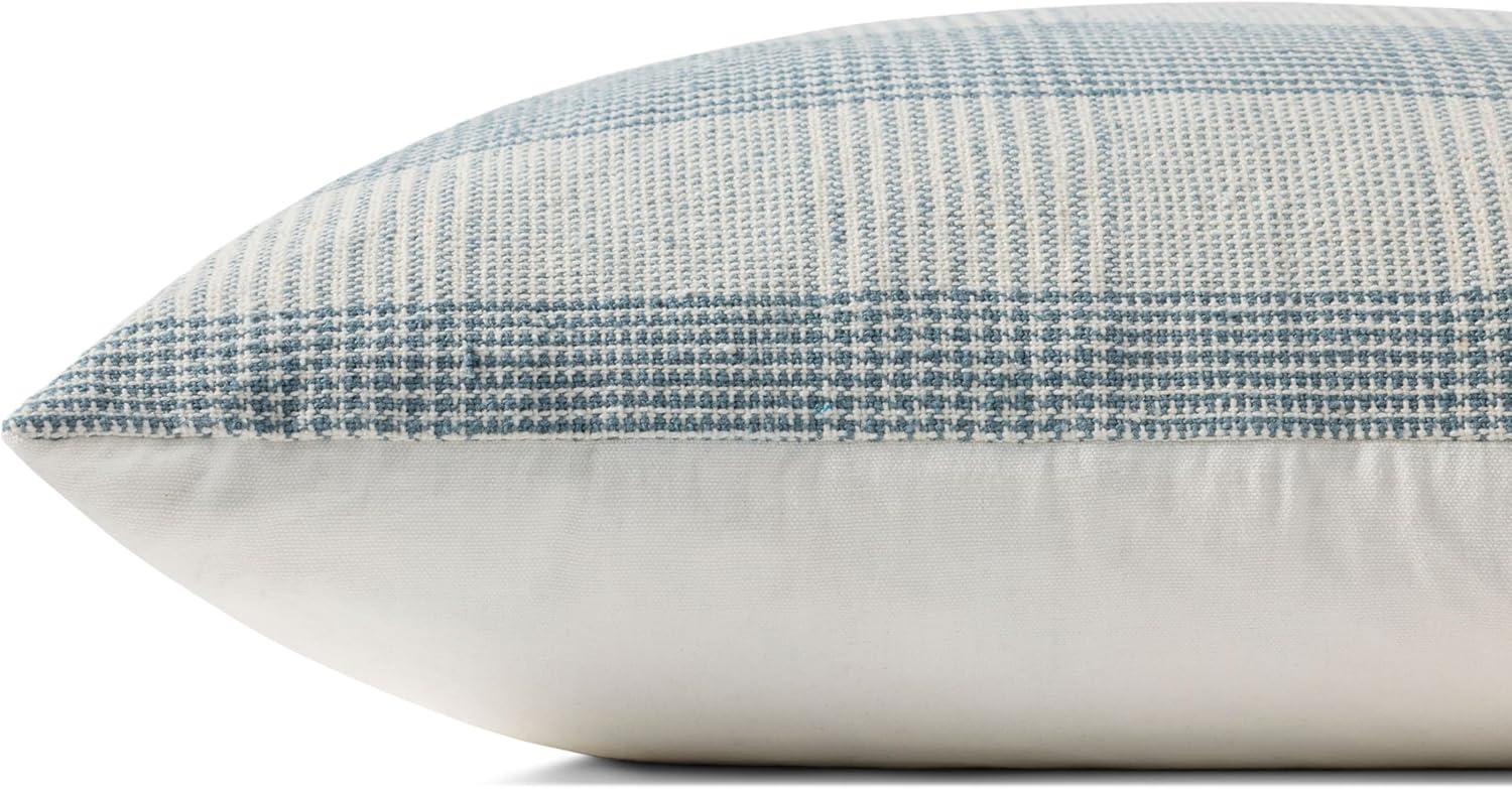 Auggie Blue and White Cotton Plaid 22'' Throw Pillow