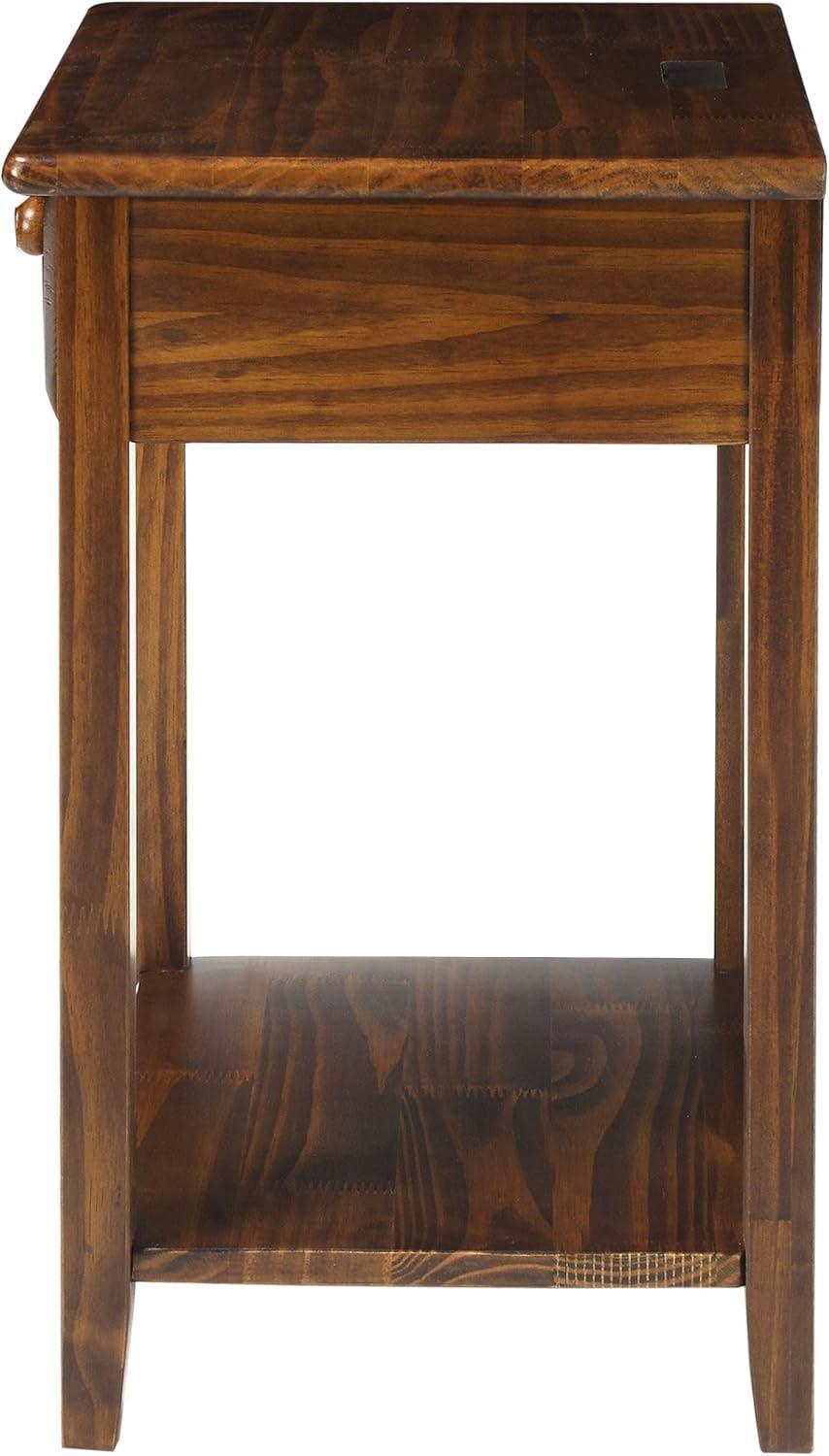 Casual Home Solid Wood Night Owl Bedside Nightstand with USB Ports, Warm Brown