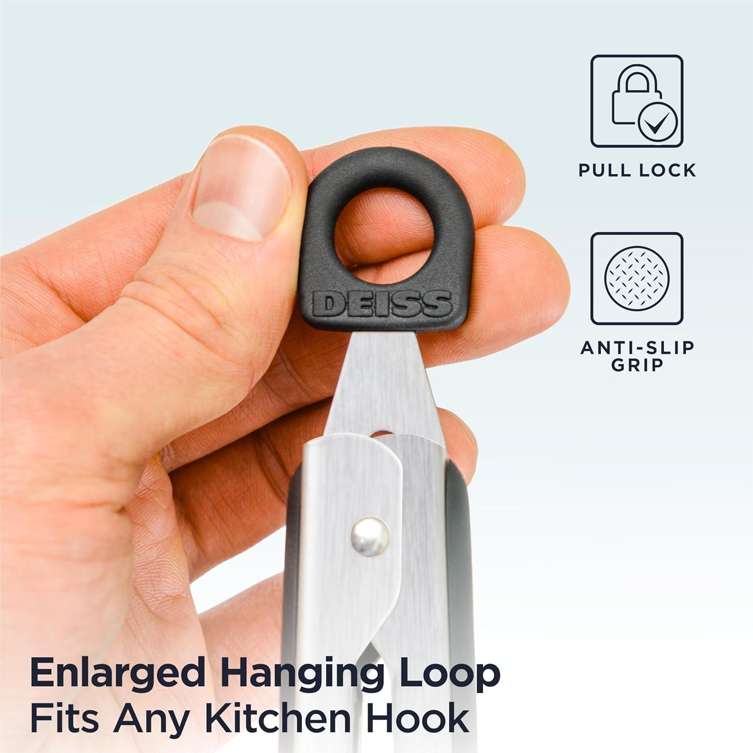 DEISS Deiss Pro 2-Piece Kitchen Tongs with Heat Resistant Silicone Tips for Cooking, BBQ - 9'' and 12'' (Set of 2)