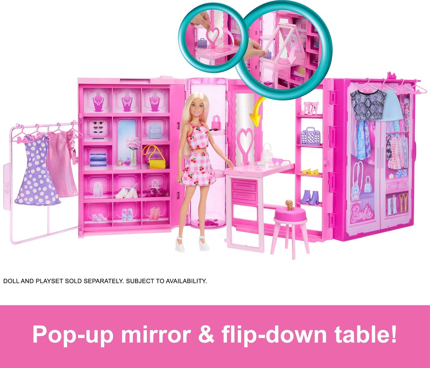 Barbie Dream Closet Toy Playset with Clothes & Accessories, 3-ft-Wide with 25+ Pieces