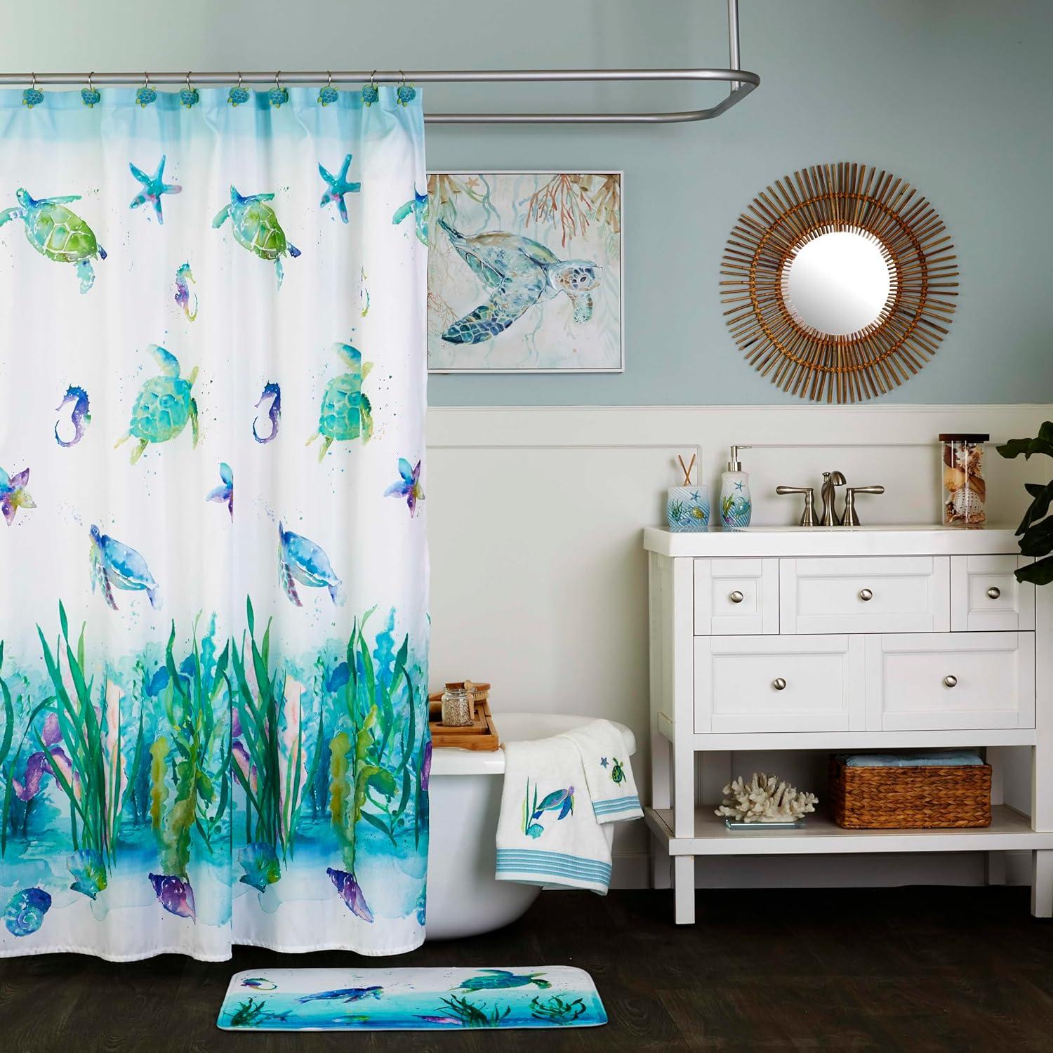 SKL Home Watercolor Ocean Fabric Shower Curtain, Multicolor, 70" x 72"