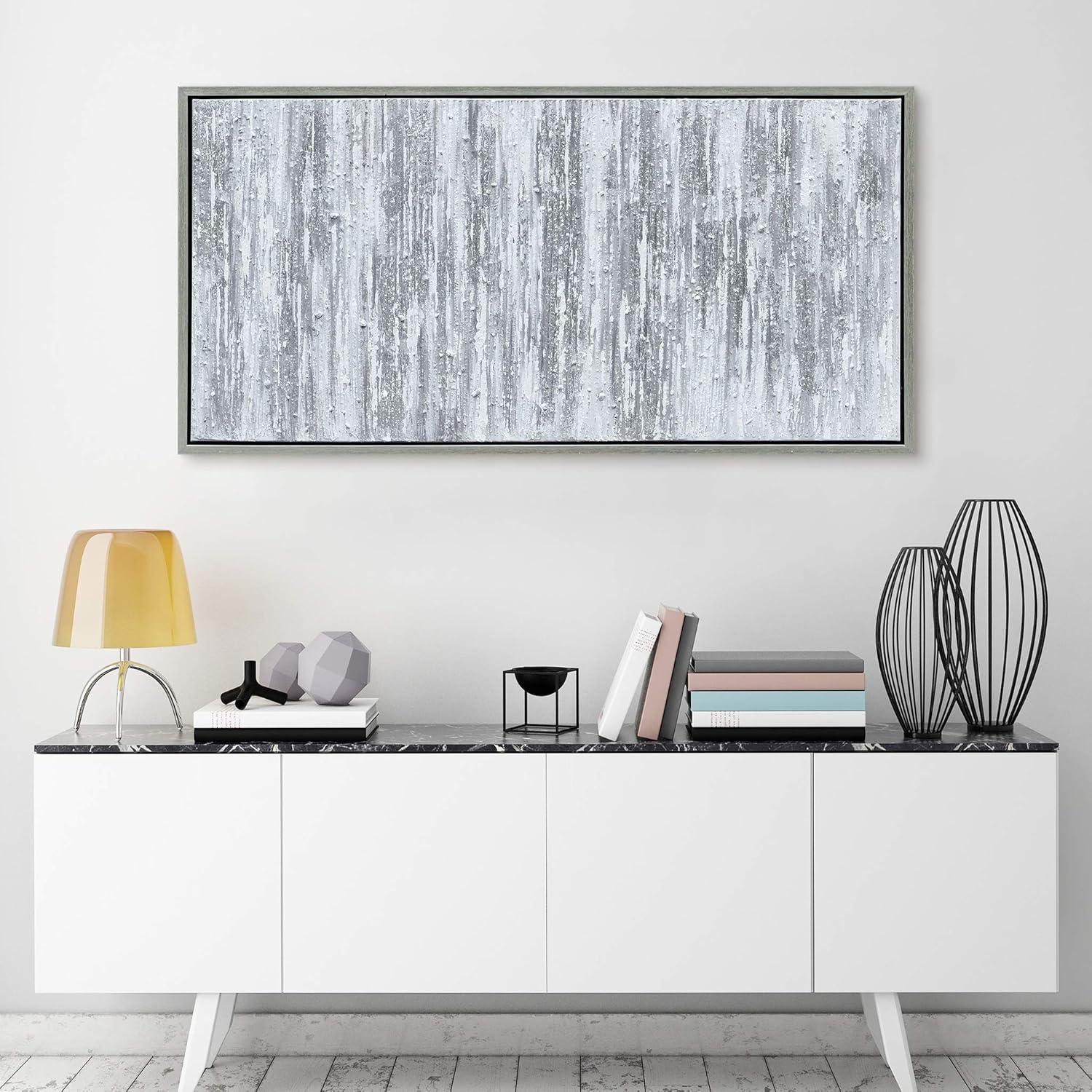 Silver Frequency Textured Hand Painted Canvas Wall Art with Silver Foil by Martin Edwards 24" x 48"