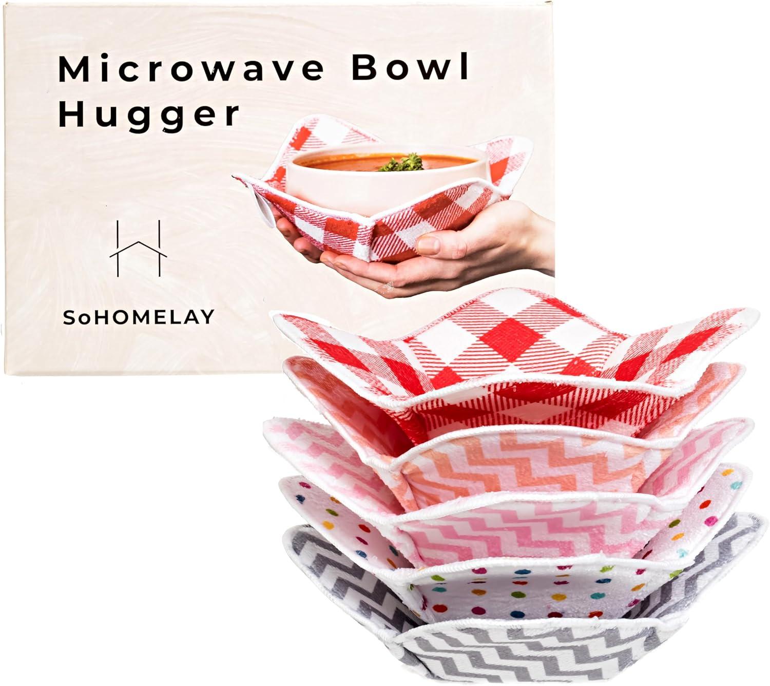 Microwave Bowl Holder Set of 5 Hot Bowl Holders Heat Insulated Microfiber & Sponge Heat Resistant Bowl Cozies for Hot & Cold Food Bowl Holder for Soup, Pasta, Noodles & Rice Bowl