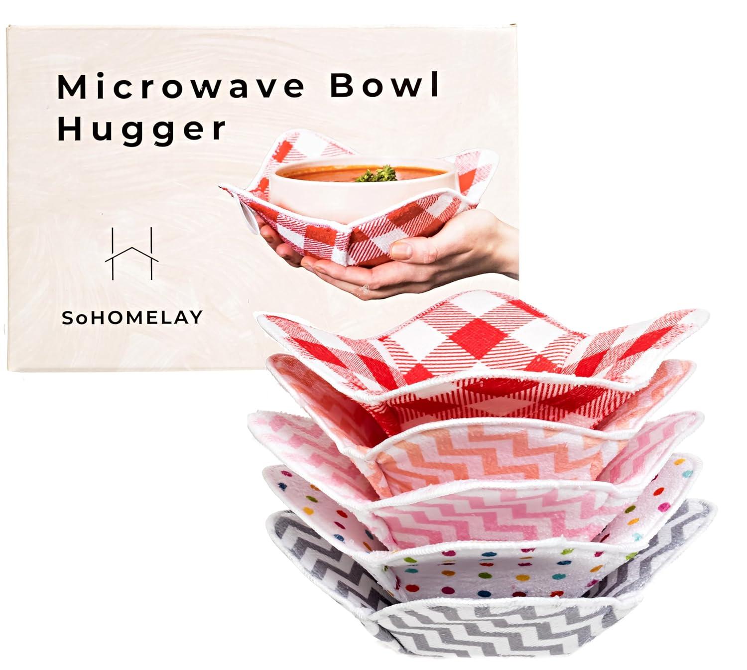 Microwave Bowl Holder Set of 5 Hot Bowl Holders Heat Insulated Microfiber & Sponge Heat Resistant Bowl Cozies for Hot & Cold Food Bowl Holder for Soup, Pasta, Noodles & Rice Bowl
