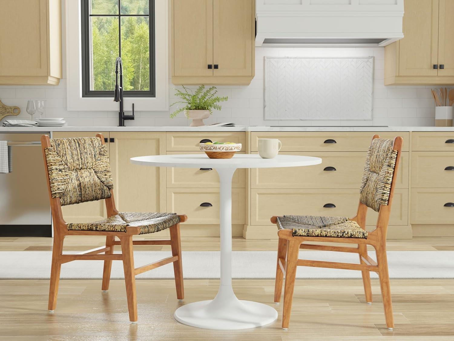 Carolina Living 36" Zaha Round Marble Top Dining Table White: Midcentury Modern, Metal Pedestal Base, Seats 4