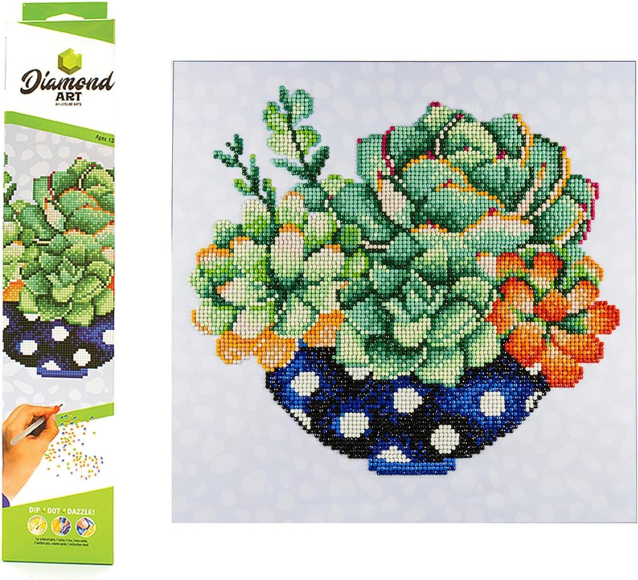 Diamond Art By Leisure Arts Succulent Bowl, 12"X12", Intermediate Diamond Painting Kits For Adults, Art For Adults, Kit, Painting