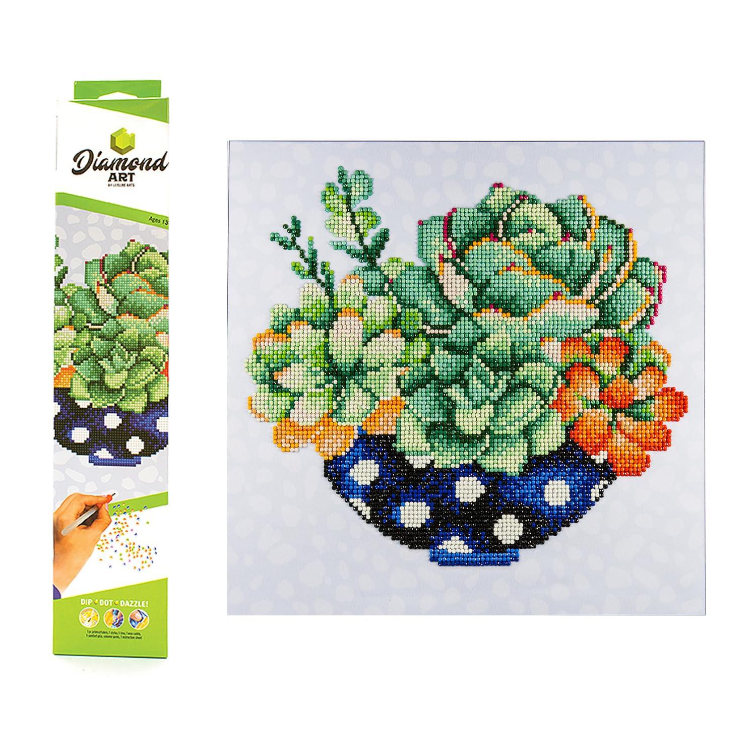 Diamond Art By Leisure Arts Succulent Bowl, 12"X12", Intermediate Diamond Painting Kits For Adults, Art For Adults, Kit, Painting