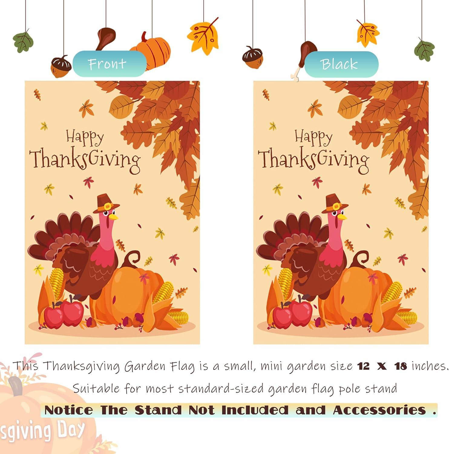 Thanksgiving Garden Flag,Happy Thanksgiving Flags 12 x 18 Inch Thanksgiving House Flag Double-Sided 2 Layer Thanksgiving Turkey House Flag For Thanksgiving Decoration