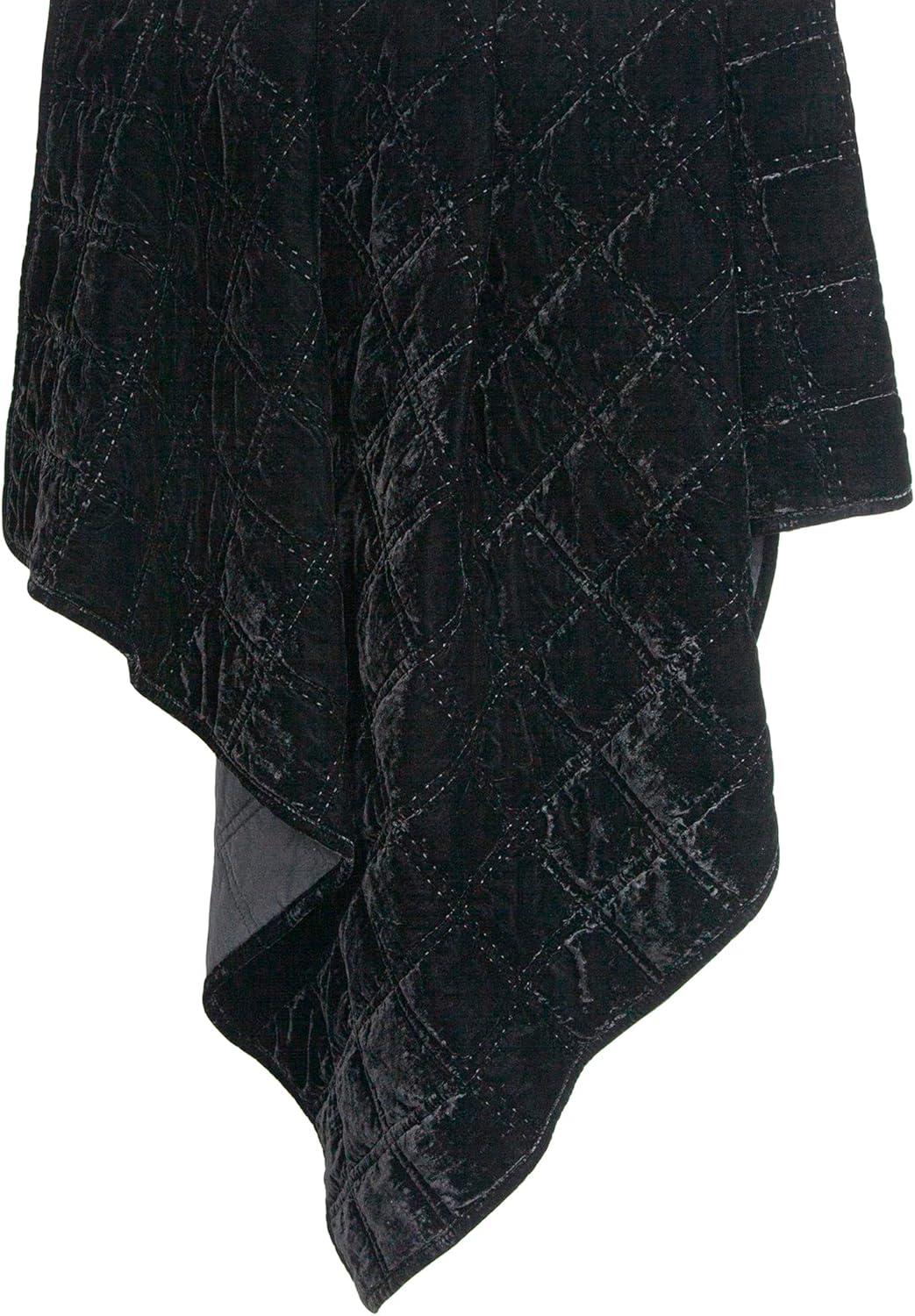 Annita Black Velvet and Cotton Double Box Stitch Throw Blanket, 50"x60"