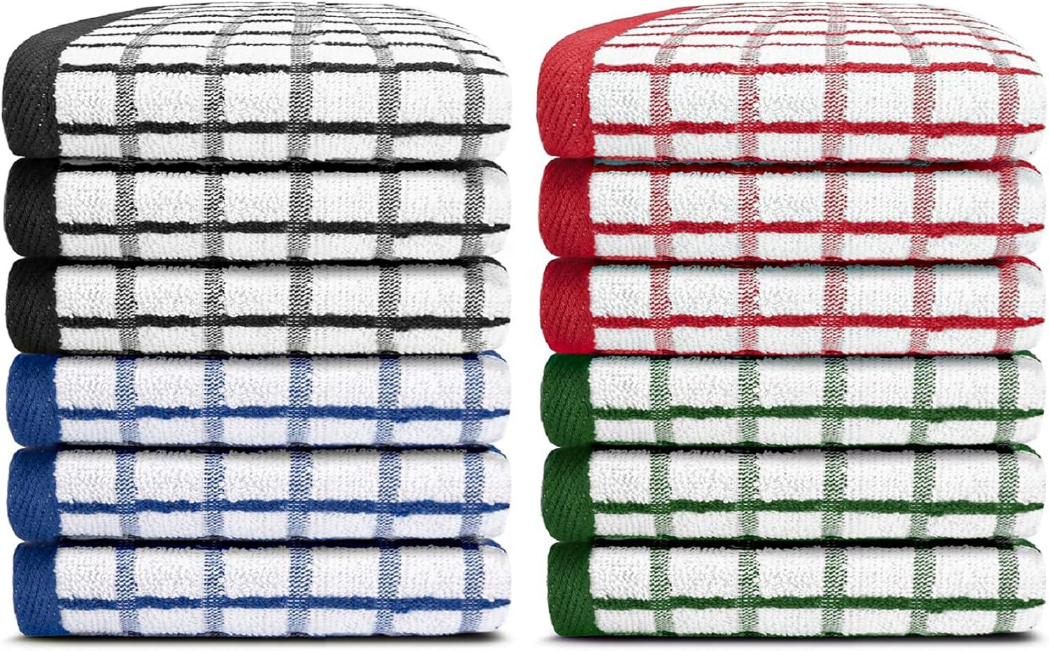 [12 Pack] Premium Dish Cloths for Kitchen - Heavy Duty Absorbent 100% Cotton 410 GSM Terry Kitchen Towels, 12x12 (Multi)