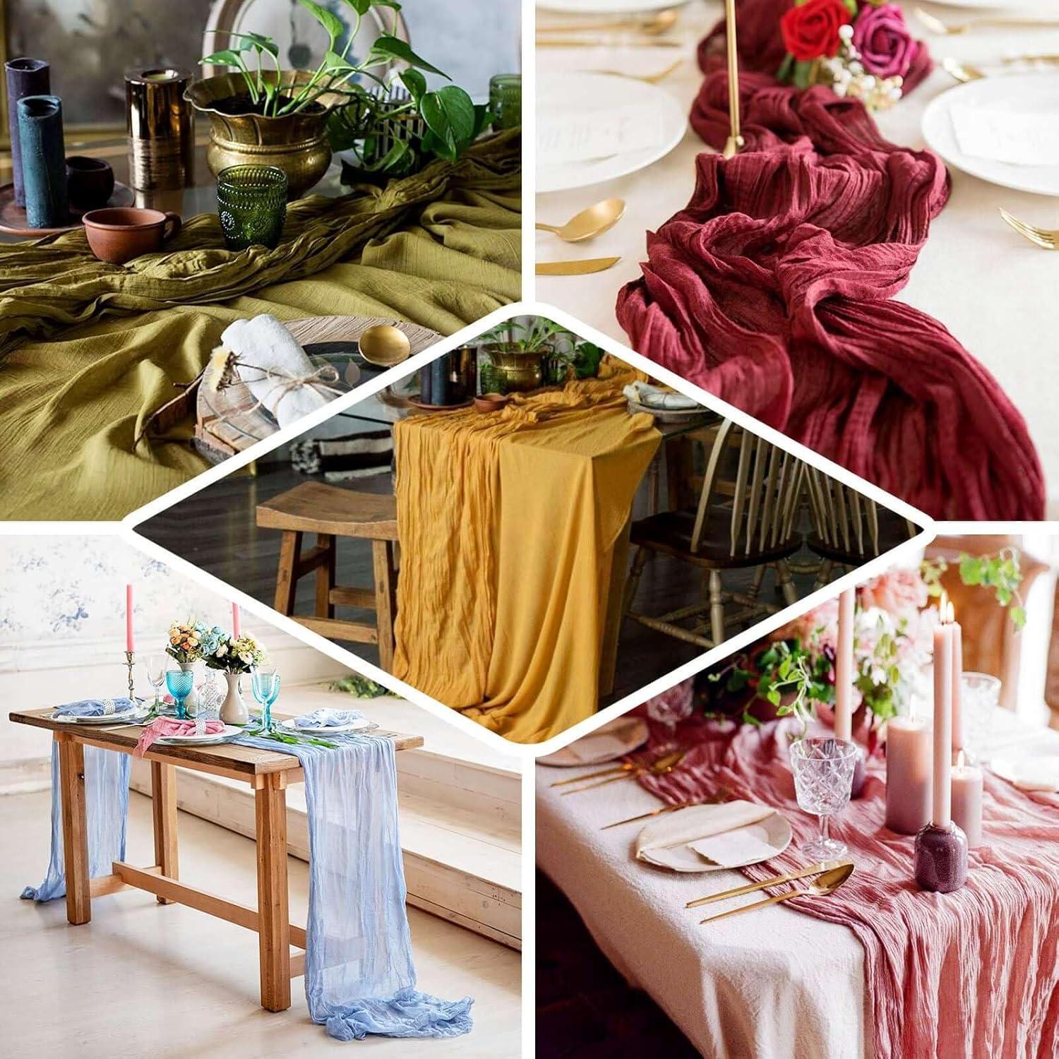 Efavormart 10FT Beige Gauze Cheesecloth Table Runner, Gauze Fabric Boho Wedding Arbor Decor