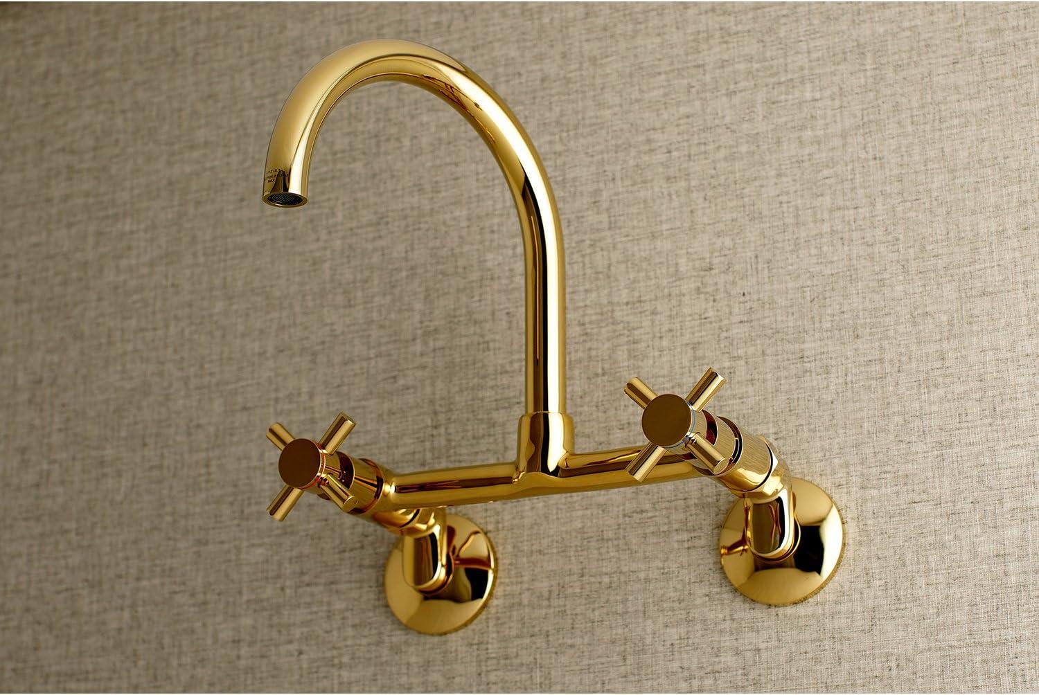 Concord Polished Brass Modern Wall Mount Kitchen Faucet with Cross Handles