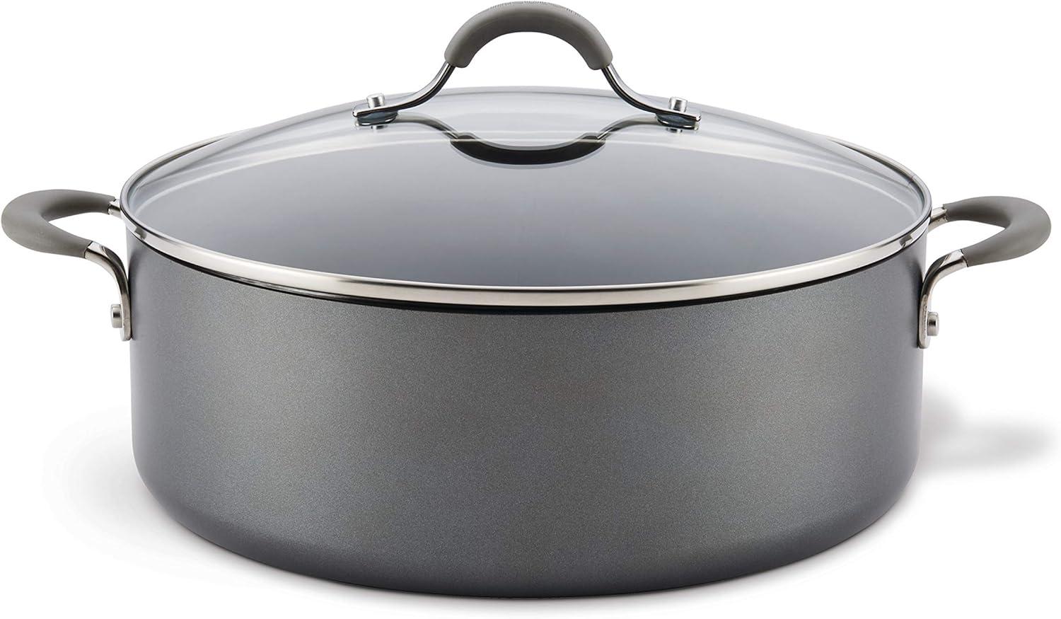 Gray Aluminum Nonstick Stockpot with Glass Lid, 7.5 Quart