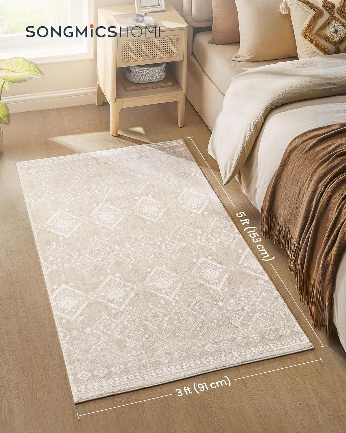 Cappuccino Beige Bohemian Washable Non-Slip Area Rug