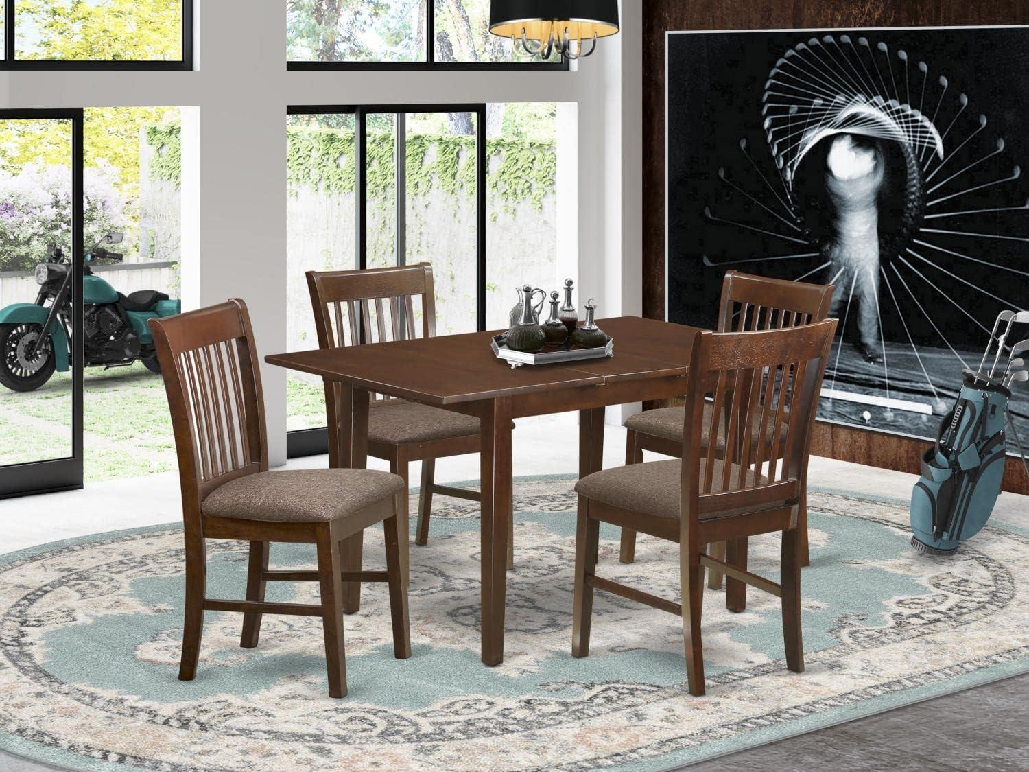 Norfolk Mahogany 5-Piece Dining Set with Linen Upholstered Chairs