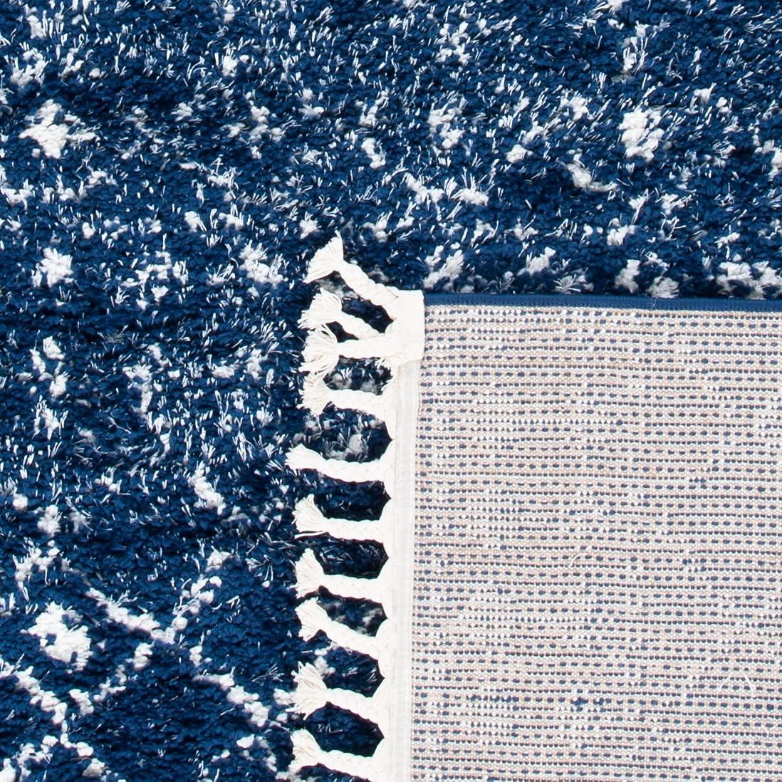 Berber Fringe Shag BFG519 Power Loomed Indoor Area Rug - Dark Blue/Ivory - 6'7"x9' - Safavieh