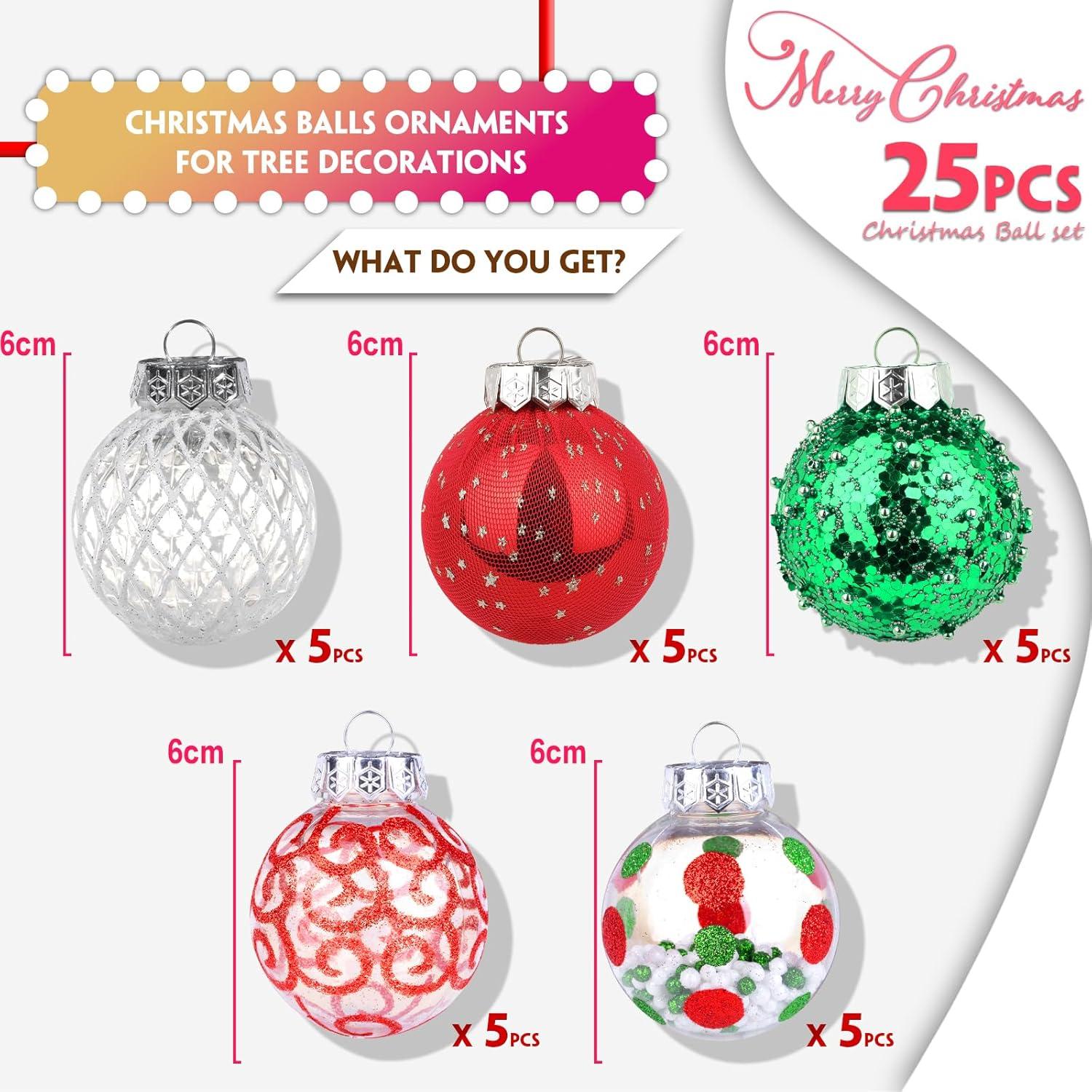 Christmas JoyMoreHome 25Pcs Christmas Tree Ball Ornaments 2.36" Red White Shatterproof Hanging Christmas Ball Ornaments for Xmas New Year Birthday Home Party Supplies