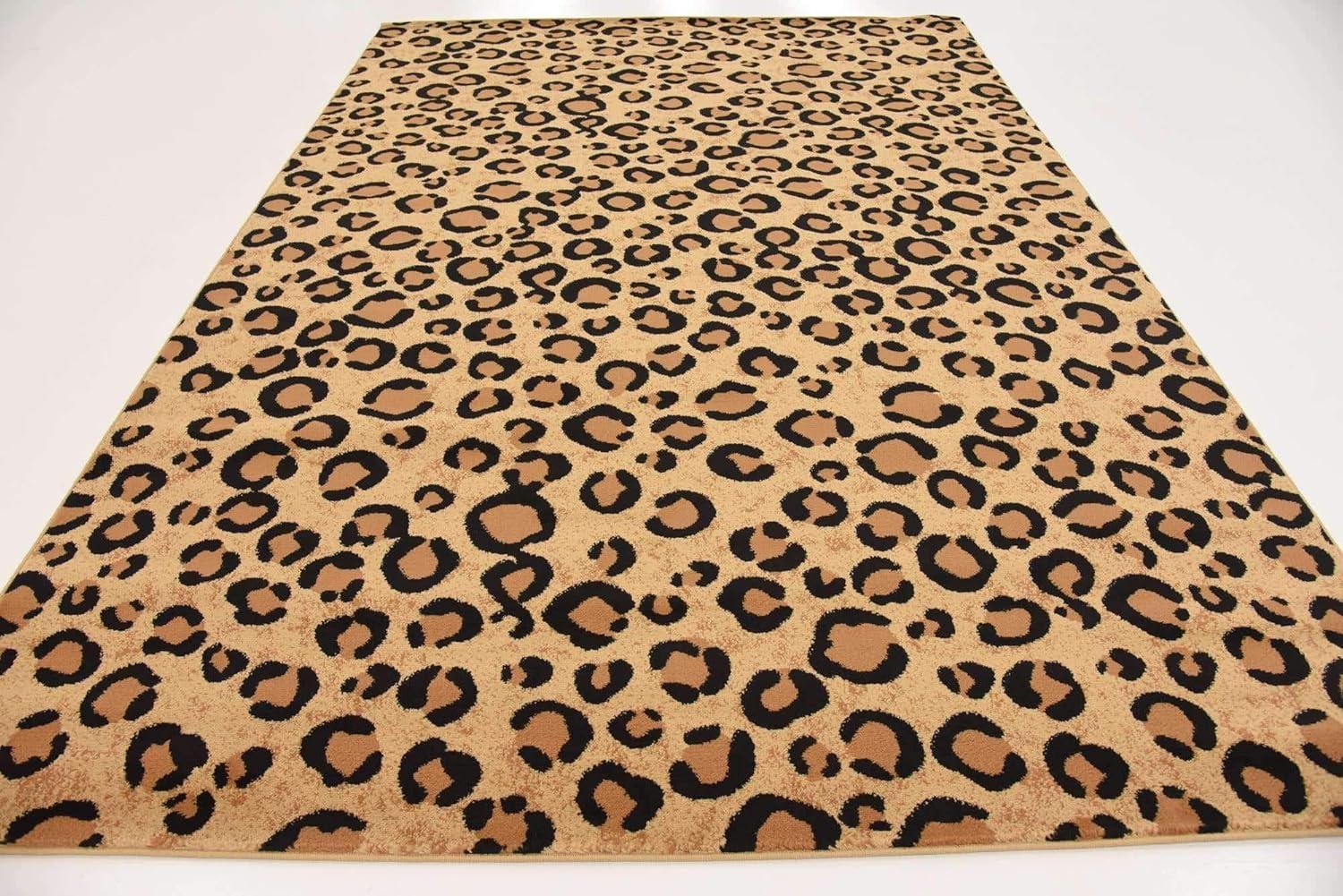 Unique Loom Wildlife Collection Area Rug - Leopard (7' 10" Square Light Brown/Black)