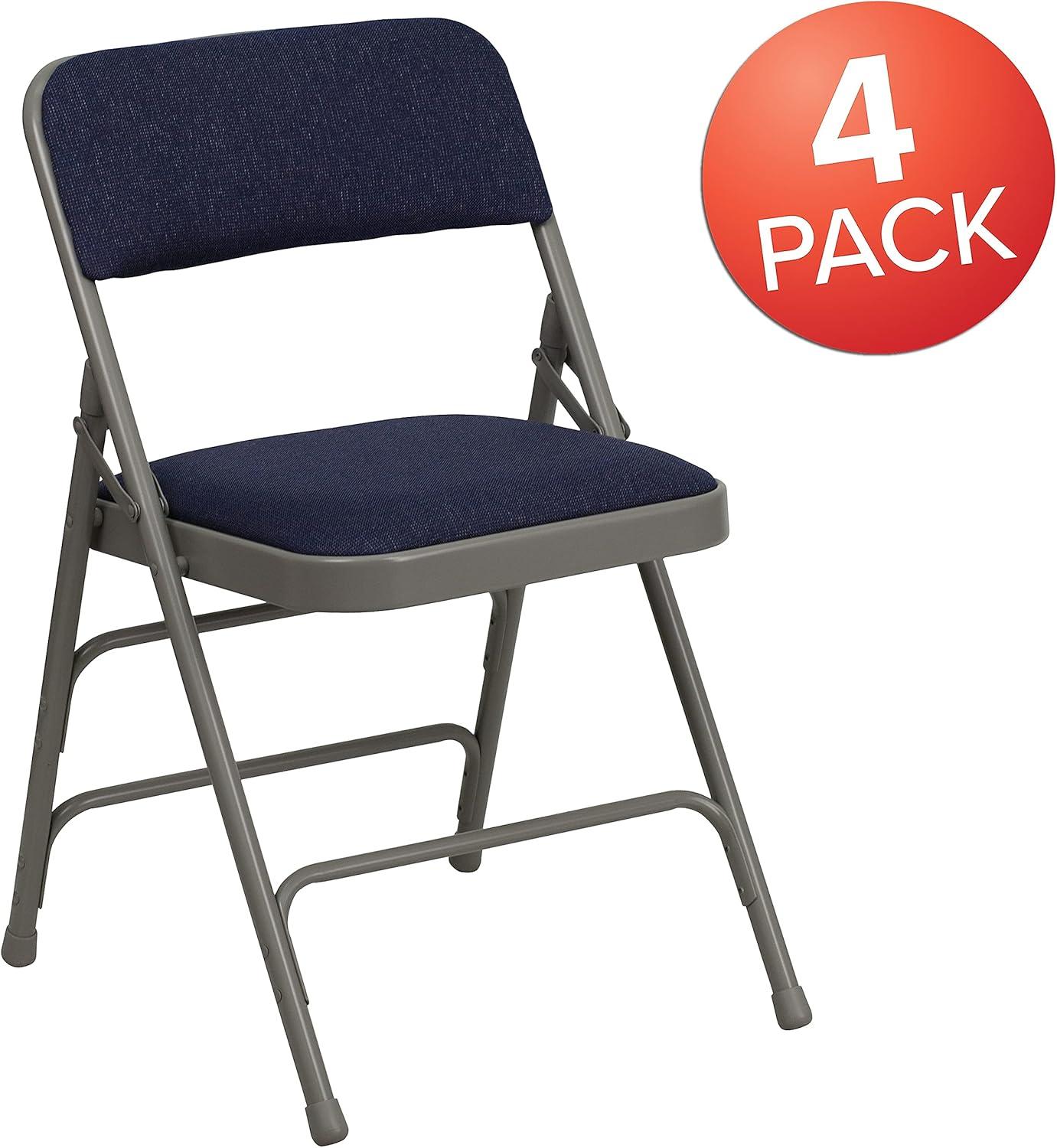 Flash Furniture 4 Pack HERCULES Series Curved Triple Braced & Double Hinged Navy Fabric Metal Folding Chair