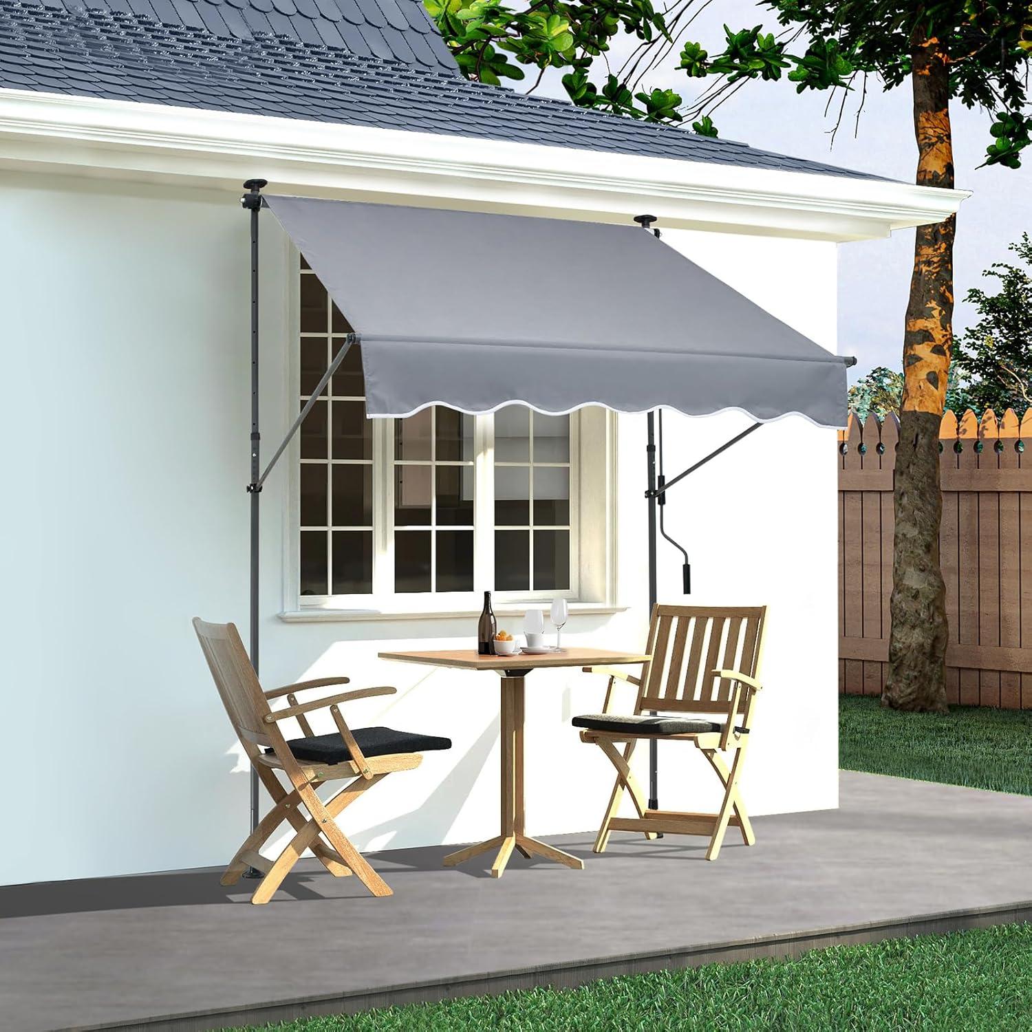 Gray Retractable Patio Awning with Manual Crank, 59" x 47"