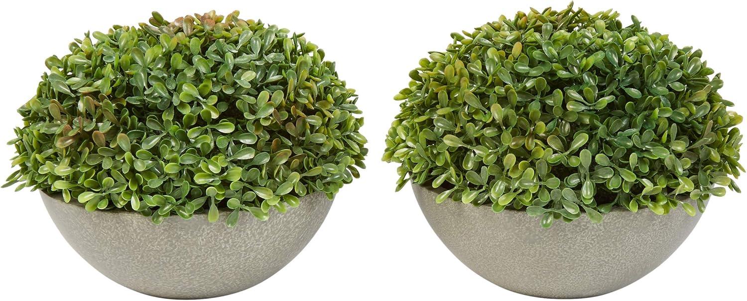 Set of 2 Faux Boxwood Topiary Arrangements in Stone Bowls