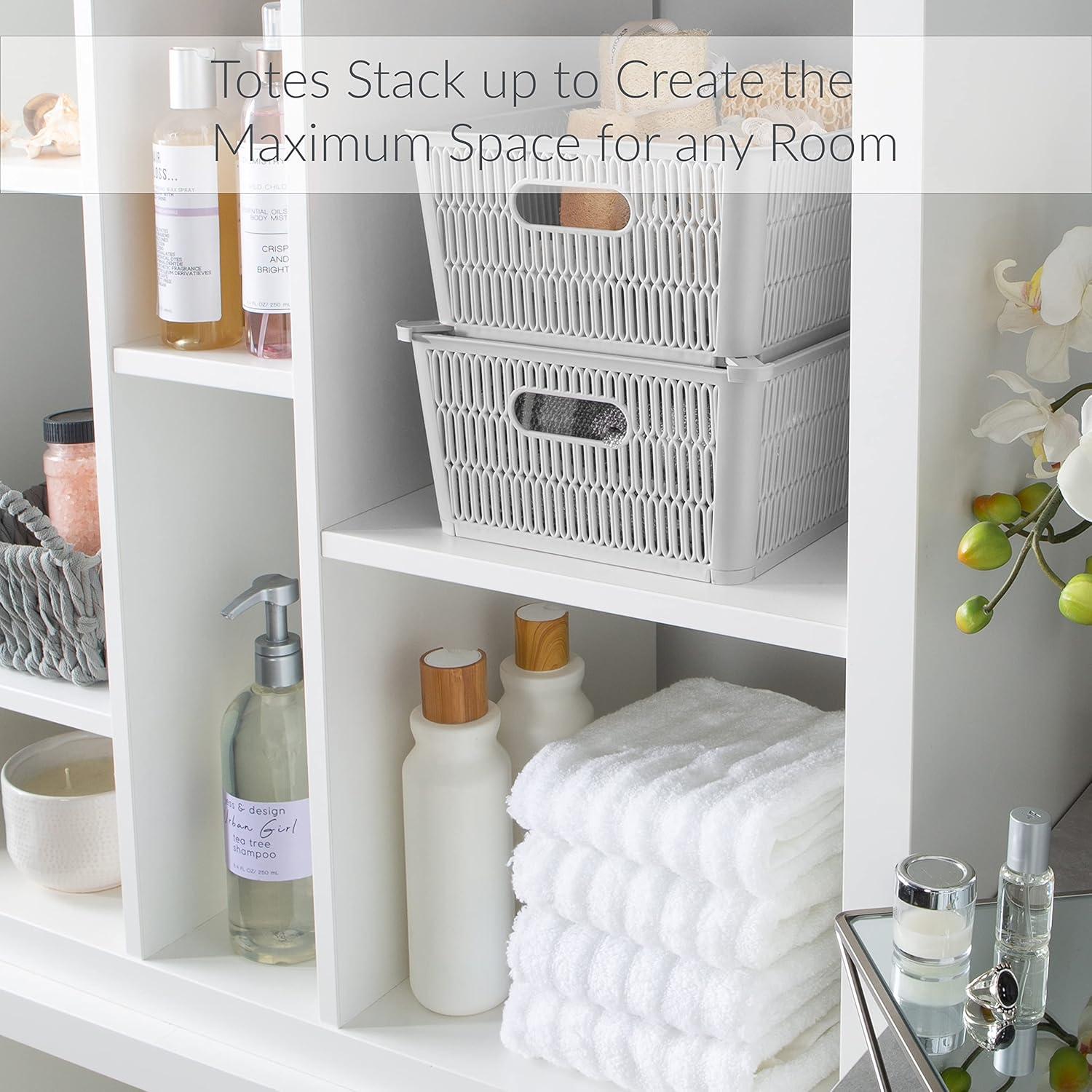 Simplify Slide 2 Stack It 2 Pack Plastic Storage Basket in Grey