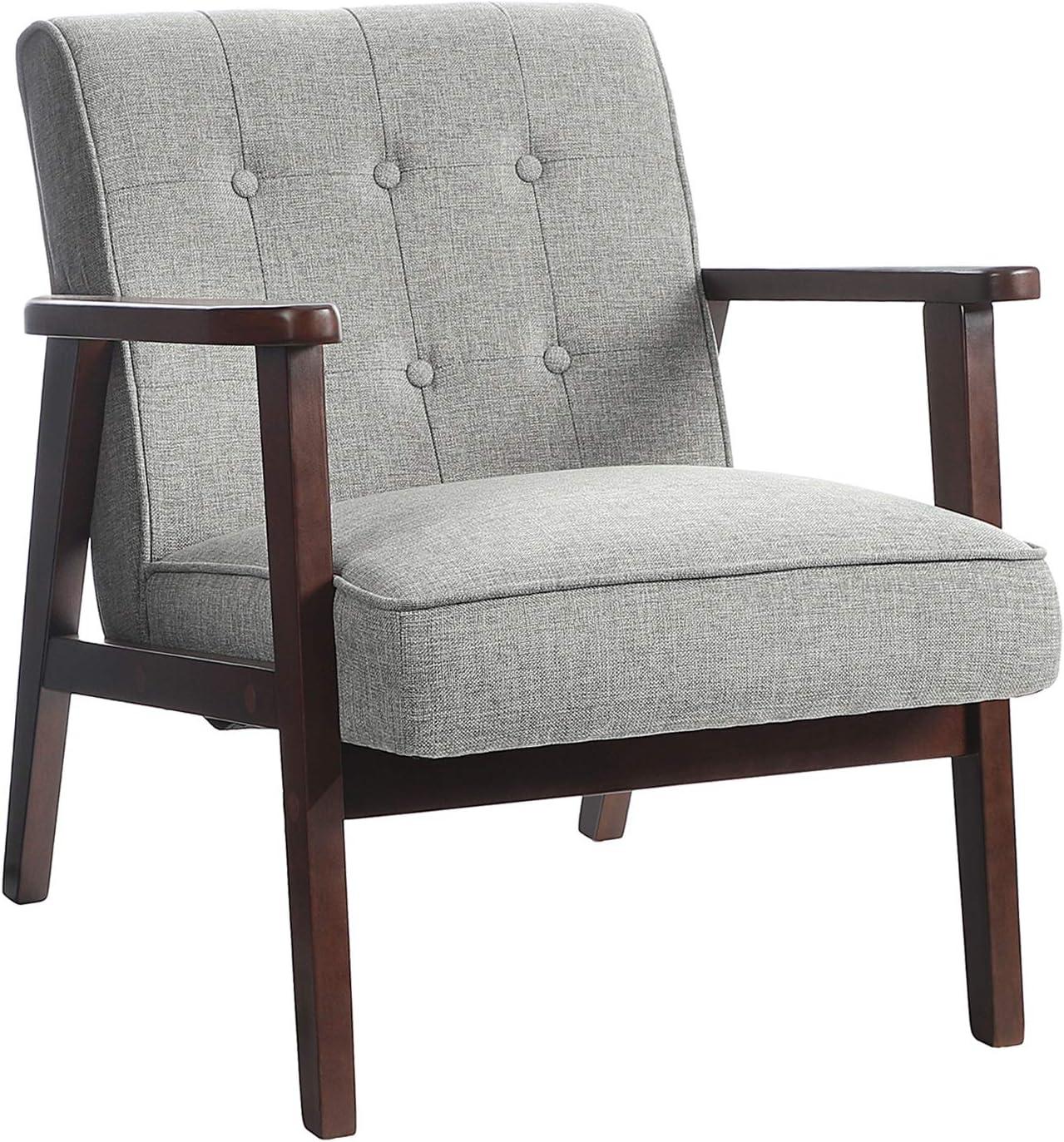 Light Gray Mid-Century Modern Wood Accent Chair