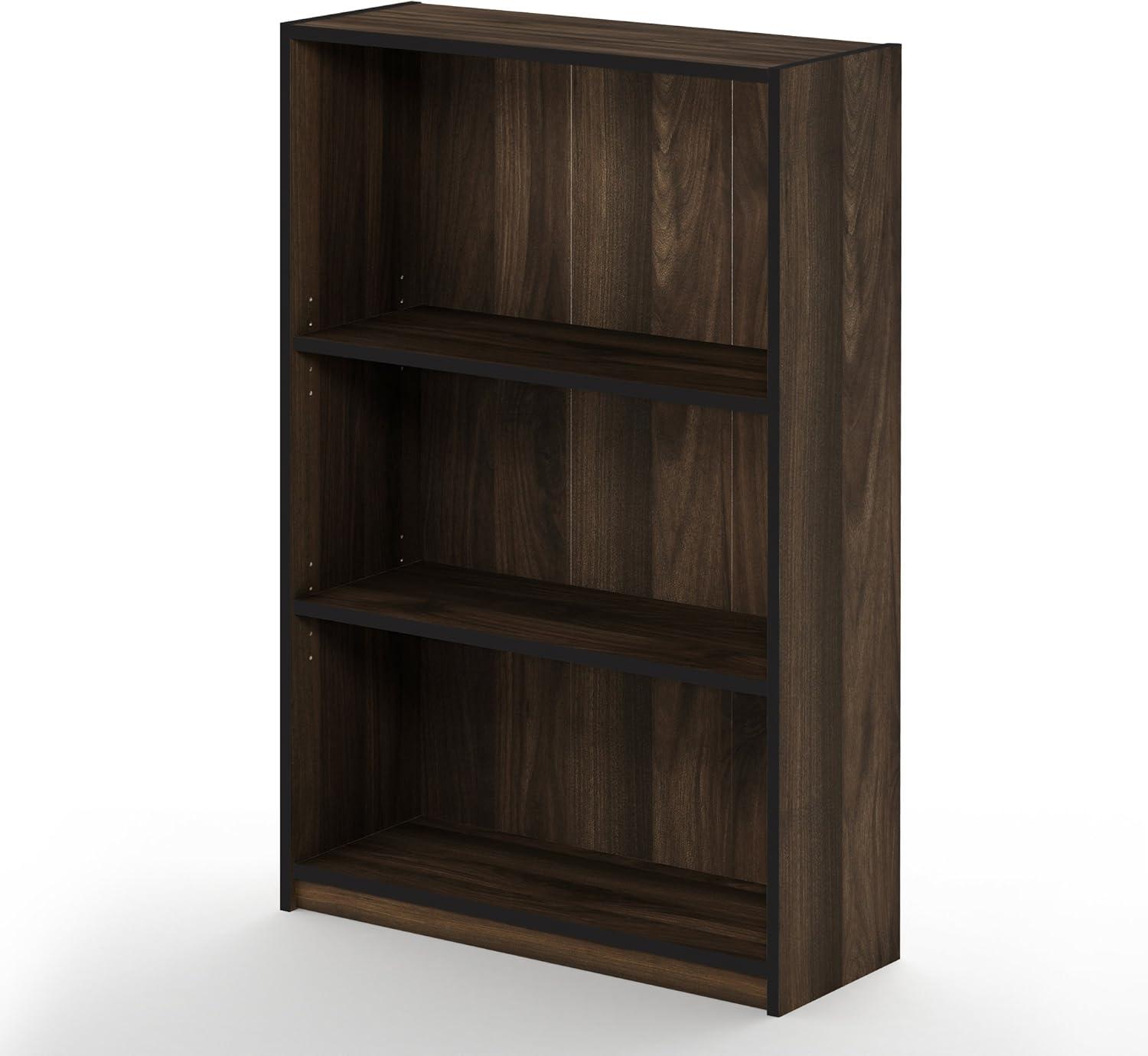 Columbia Walnut Adjustable 3-Tier Wood Bookcase